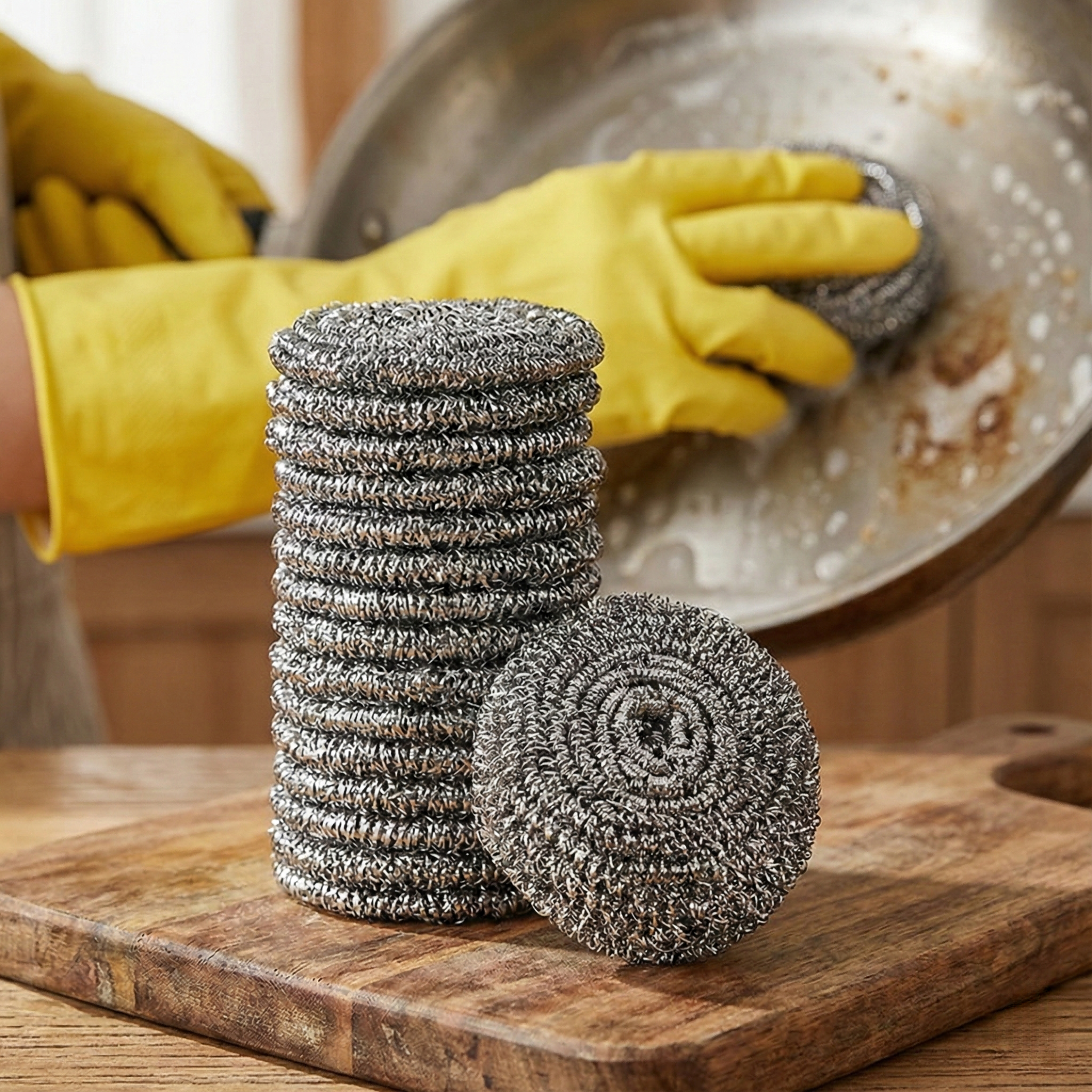 stainless steel scrubbers heavy duty kitchen scrubbers for pots, pans & tough grease