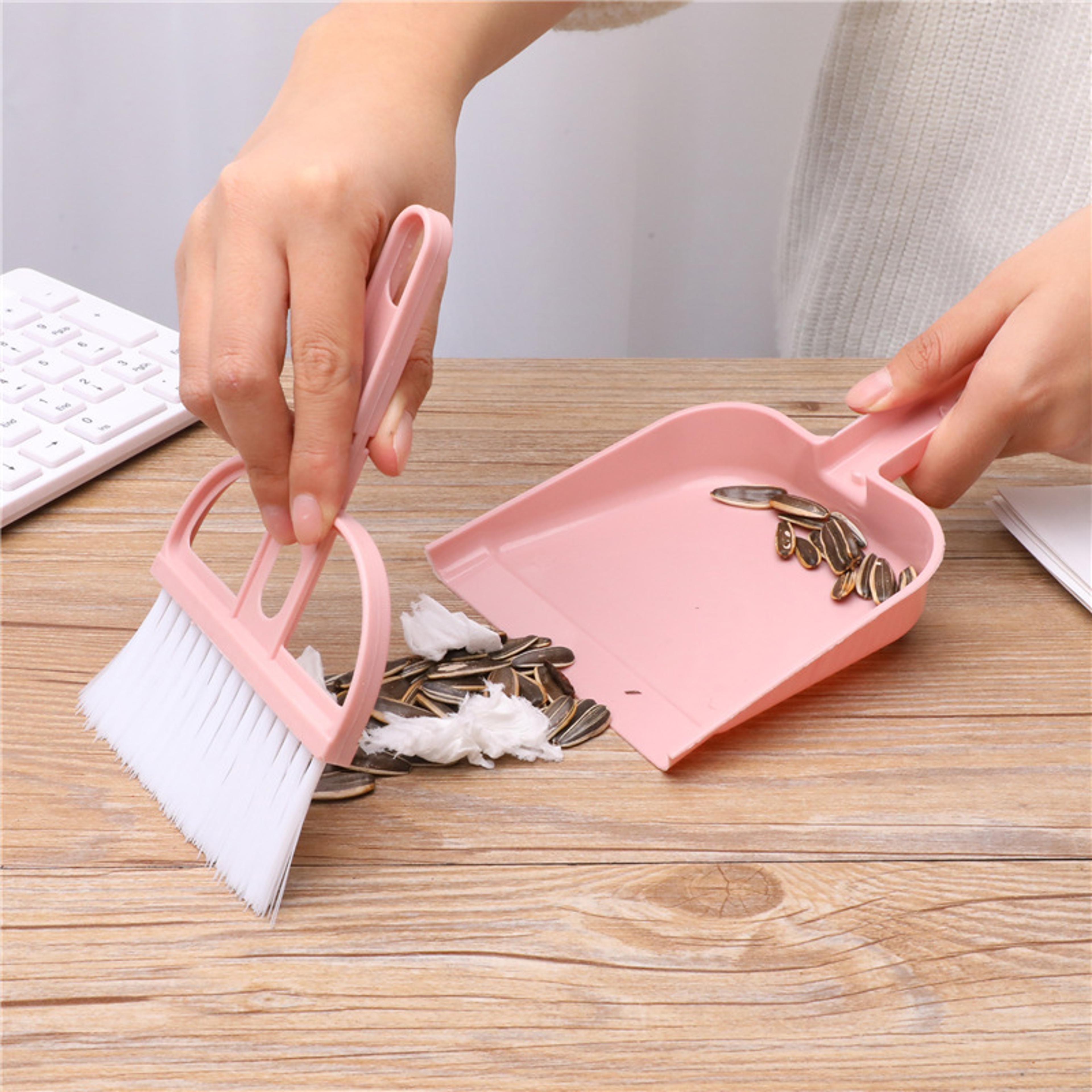 compact mini broom and dustpan desktop cleaning set for desk, keyboard & table crumbs
