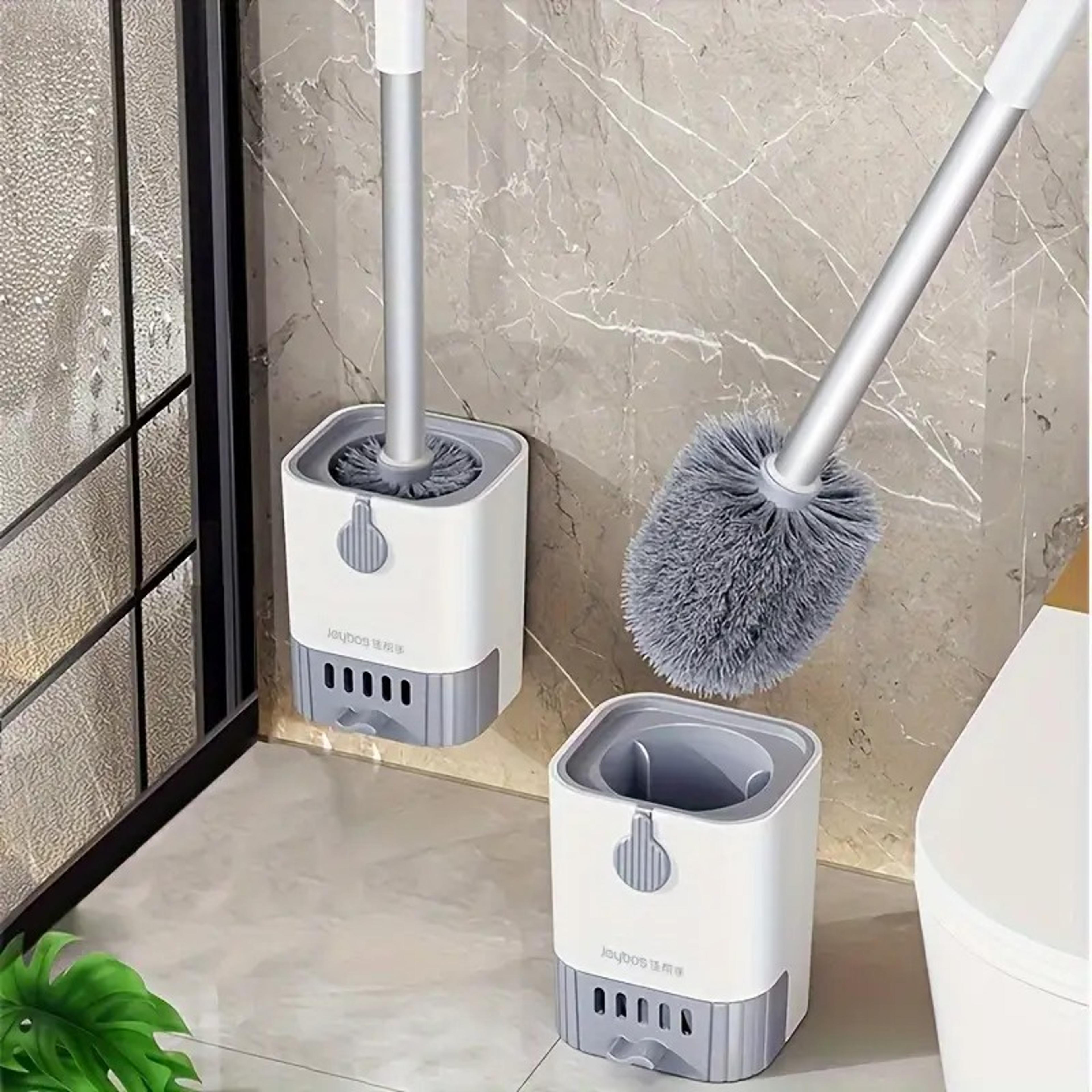 wall mounted silicone toilet brush with holder and long handle for deep bathroom cleaning