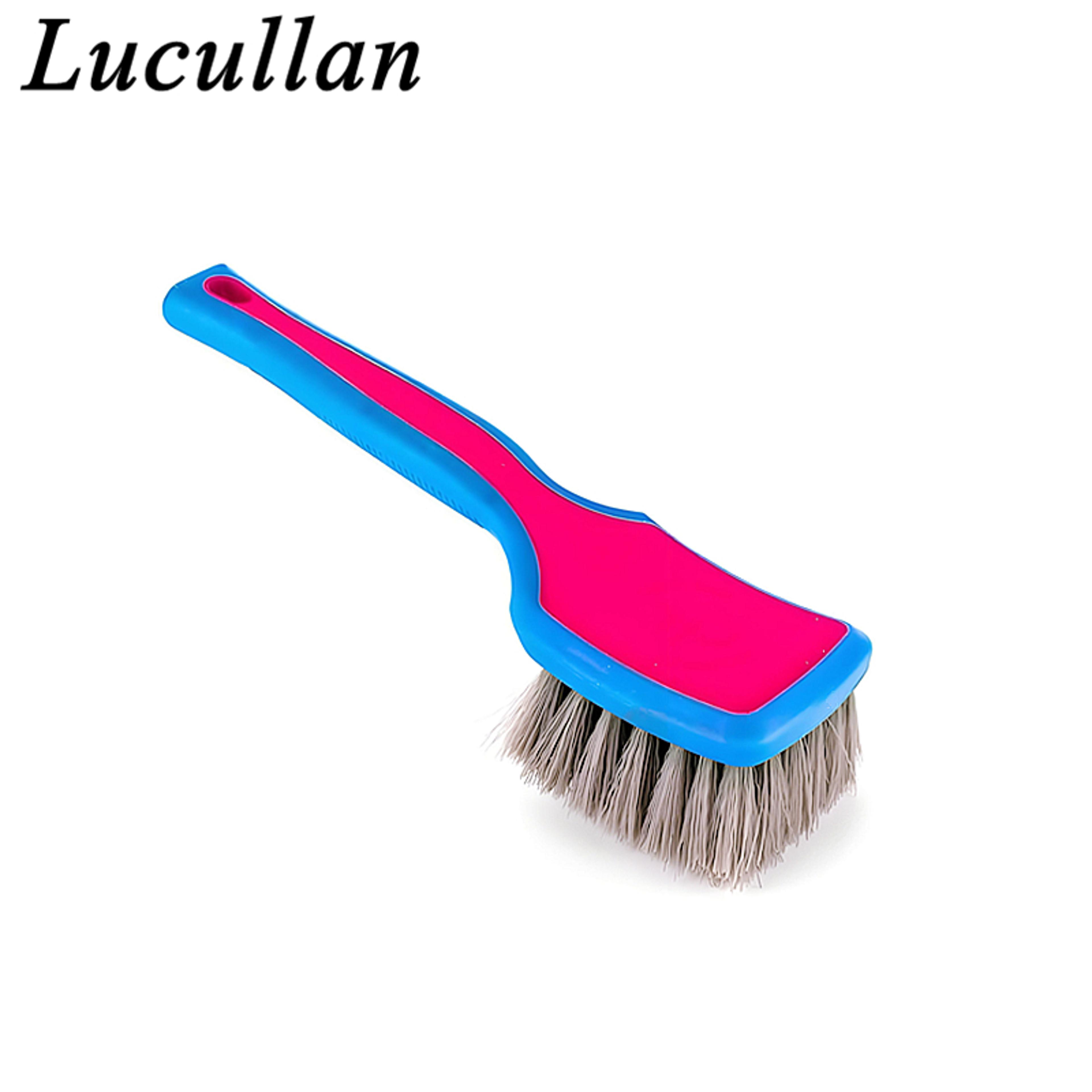 lucullan tire cleaning brush with ergonomic grip for deep wheel & tire detailing