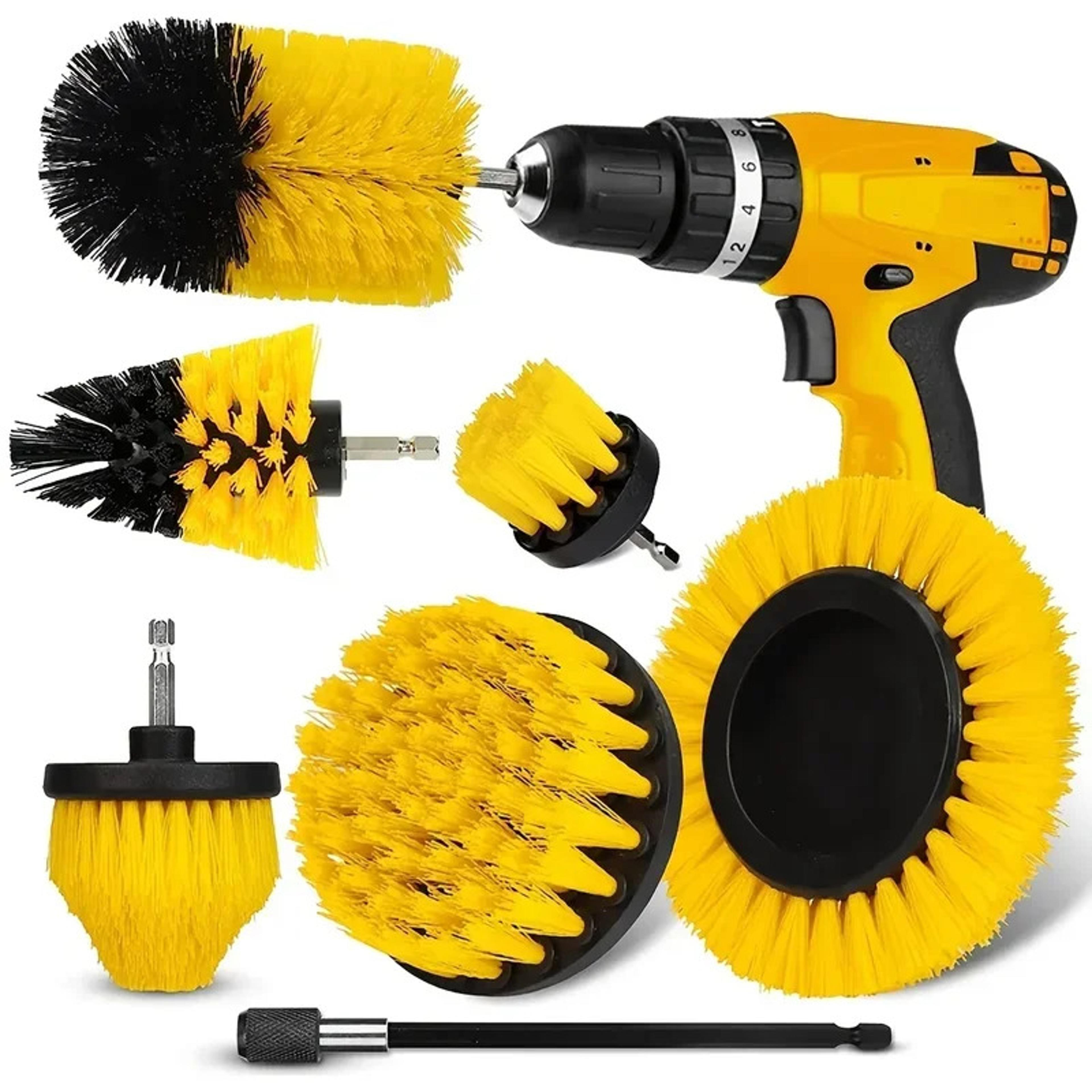 drill brush attachment set with extension rod for bathroom, floor & car deep cleaning
