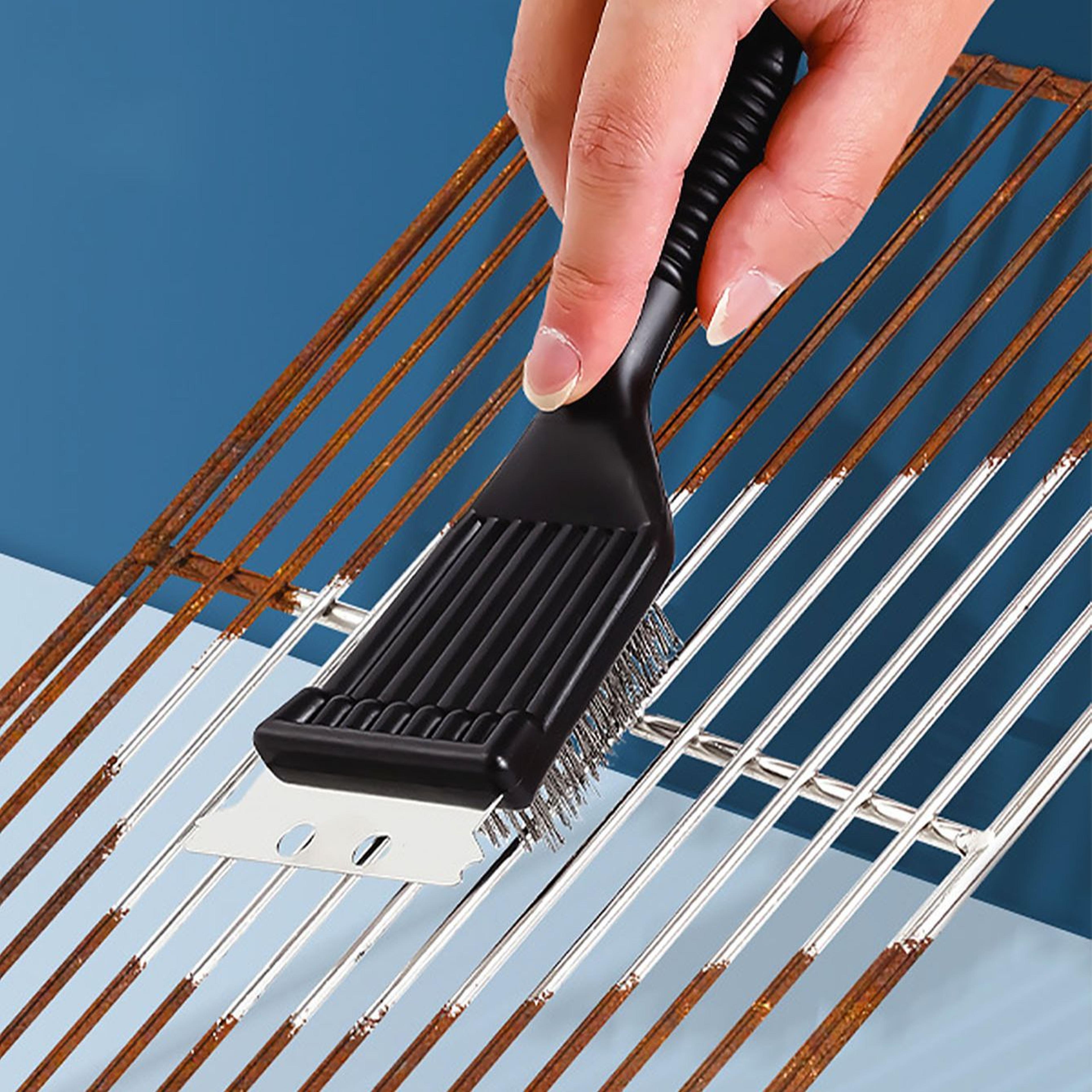 grill cleaning brush with stainless steel scraper for bbq grill & grates