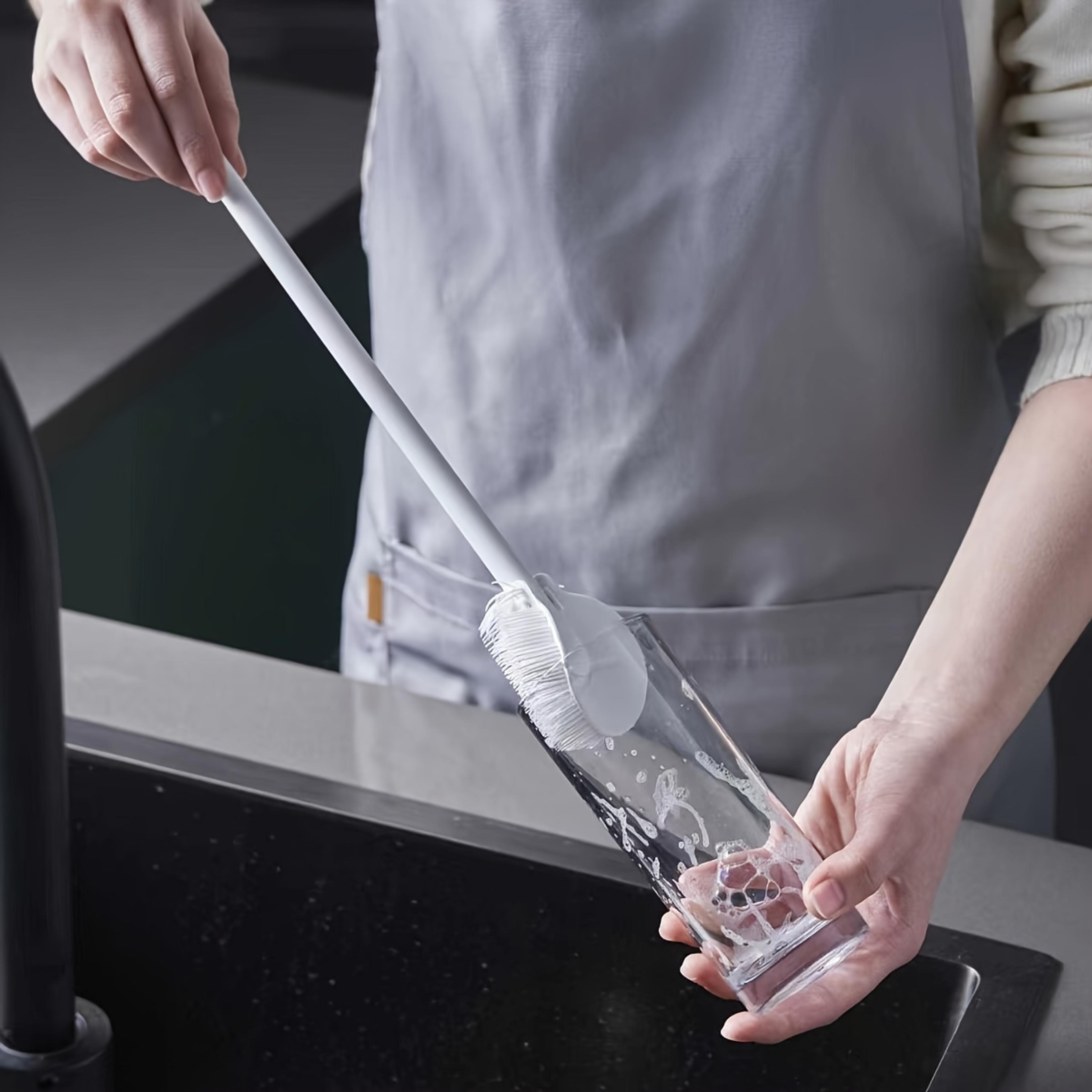 foldable silicone bottle brush with long handle for deep bottle & cup cleaning