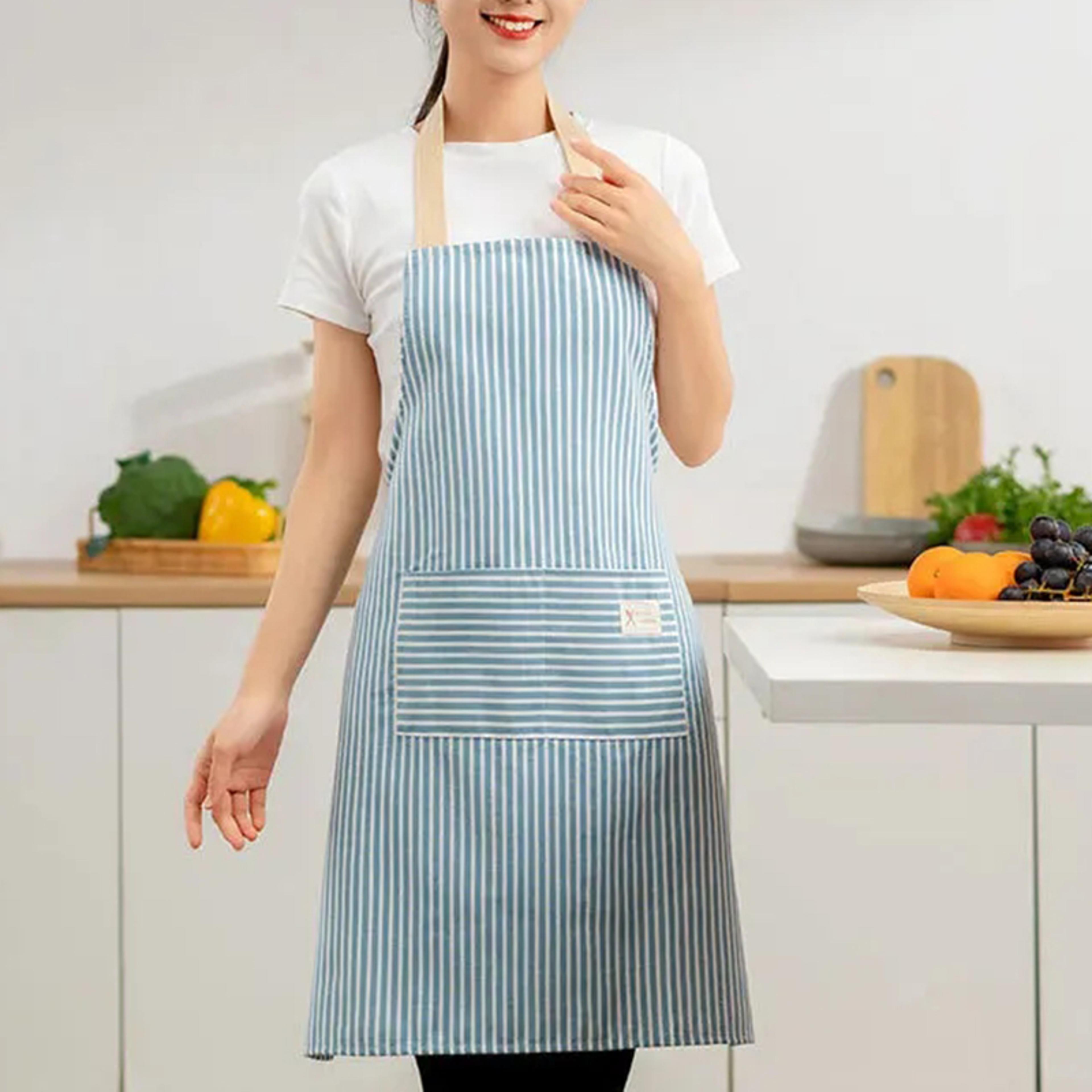 japanese style linen apron adjustable striped kitchen apron for cooking, baking & gardening