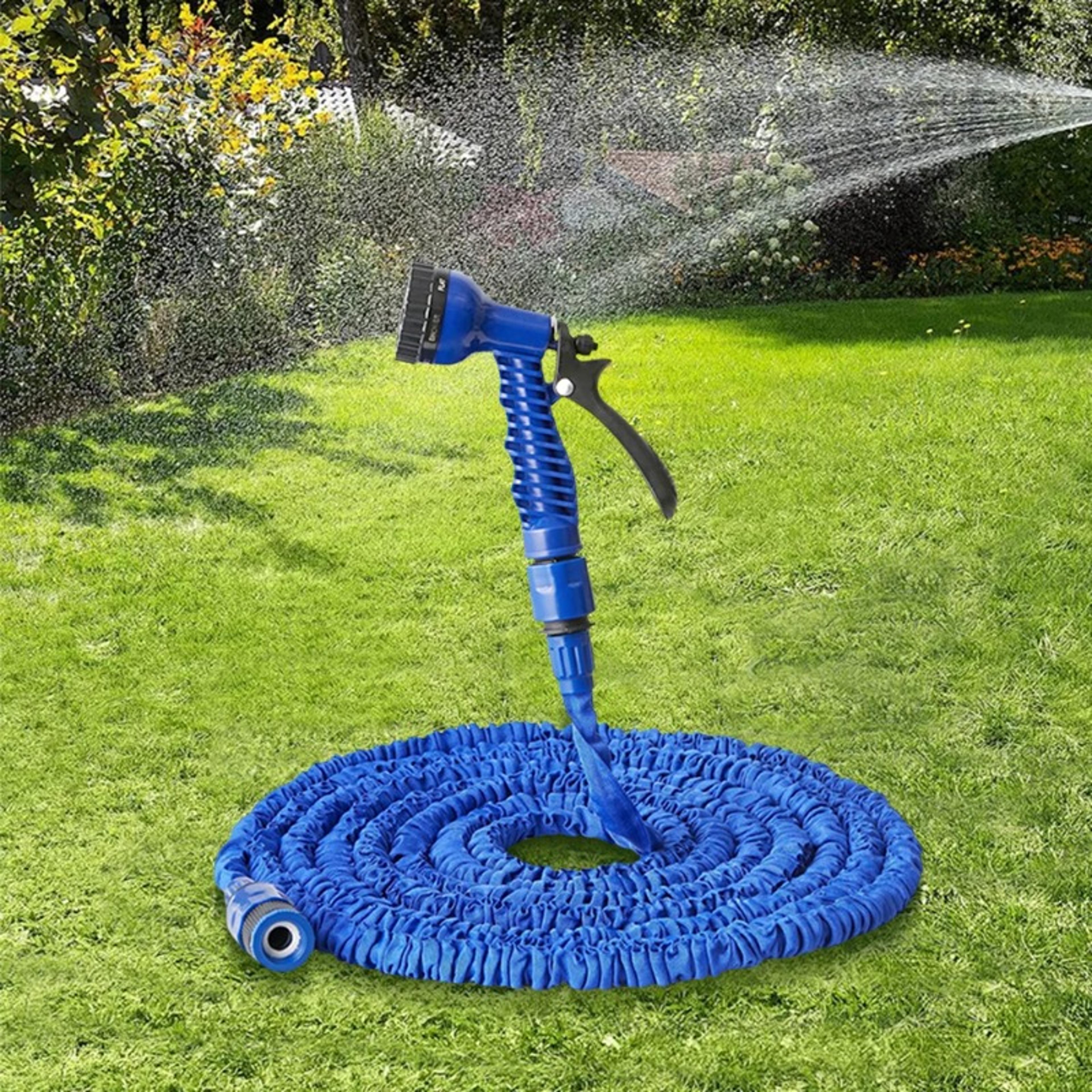 portable garden hose with adjustable garden sprayer for watering, car washing & outdoor cleaning