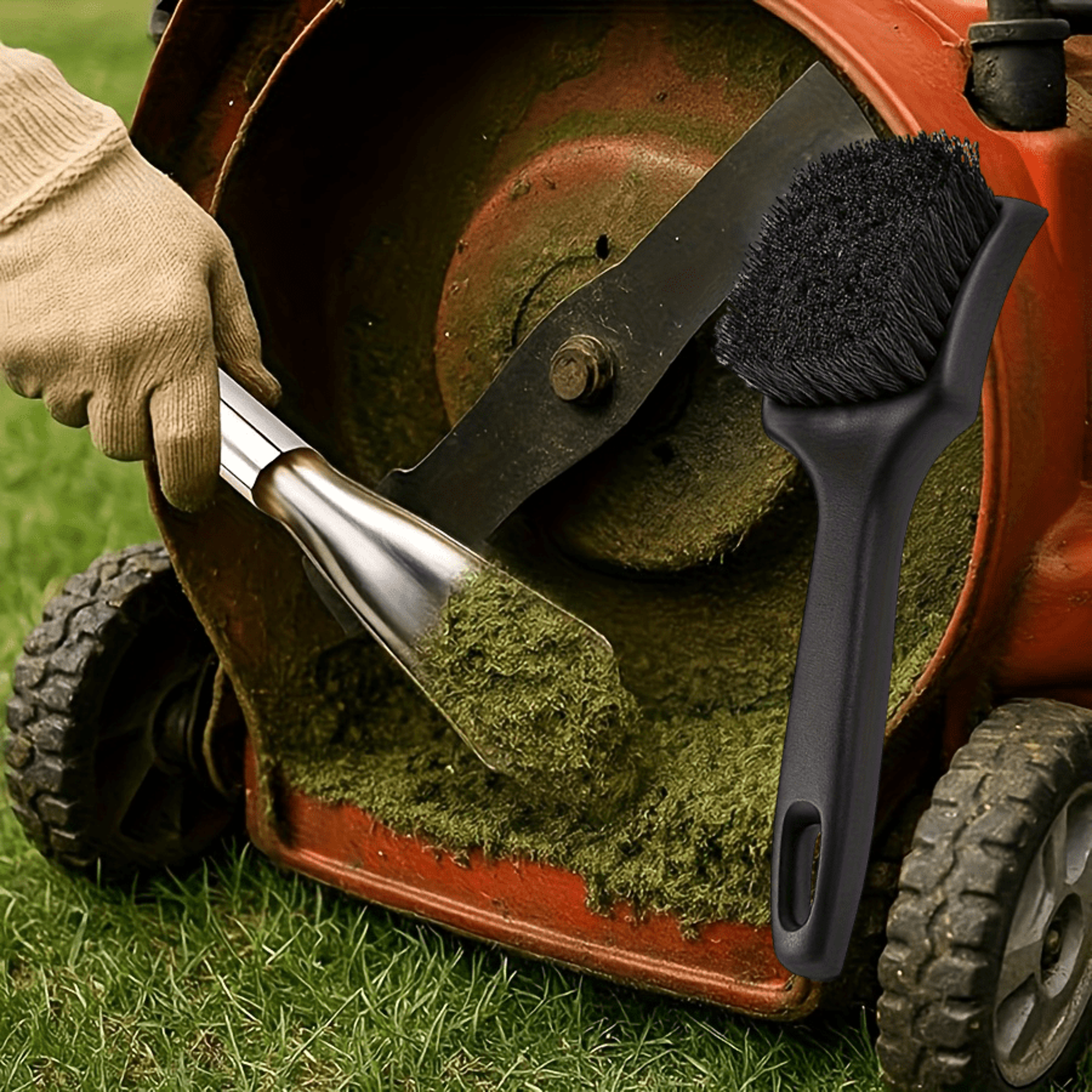 lawn mower deck cleaner brush & mower deck scraper tool set