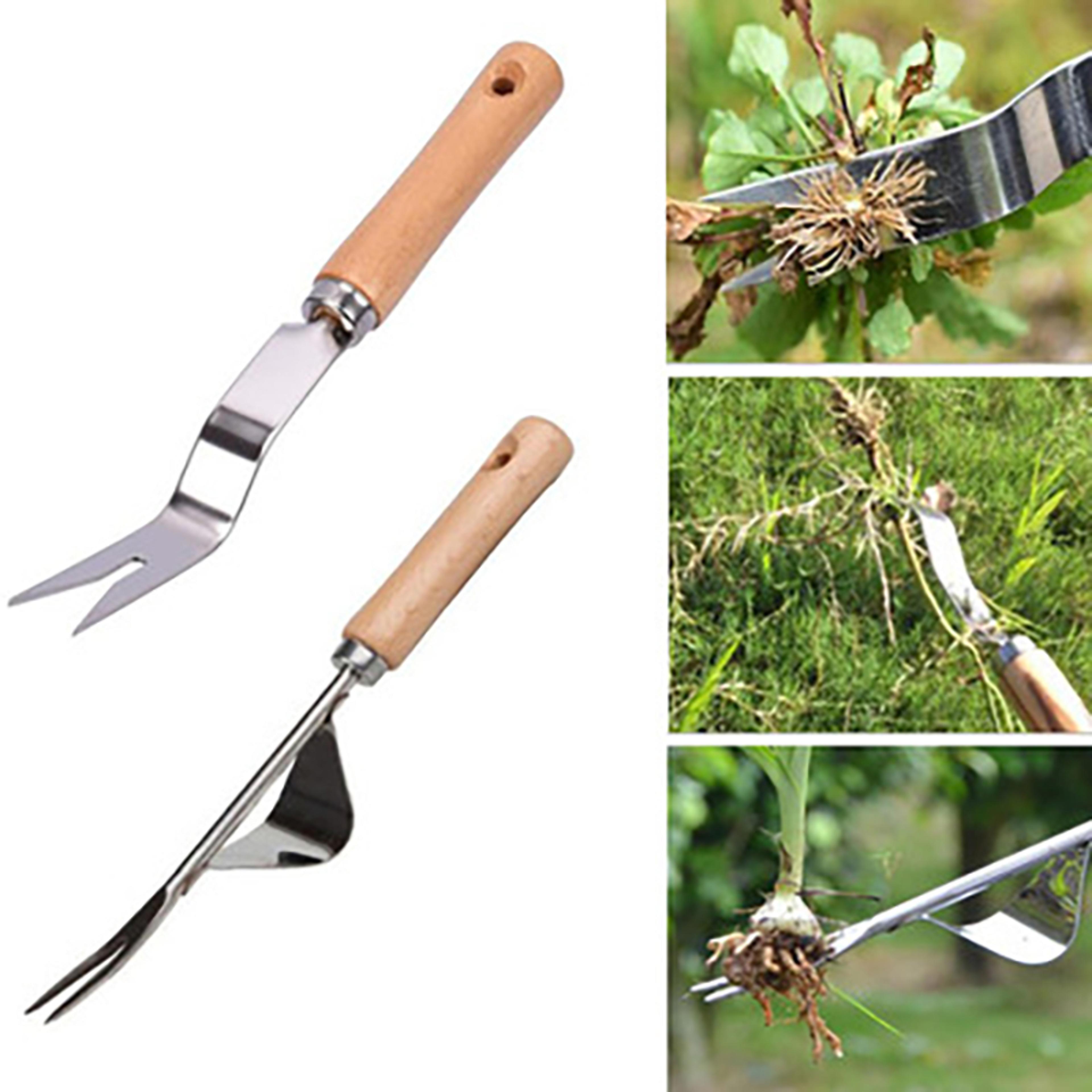 stainless steel hand weeder tool for deep root weed removal and garden transplanting