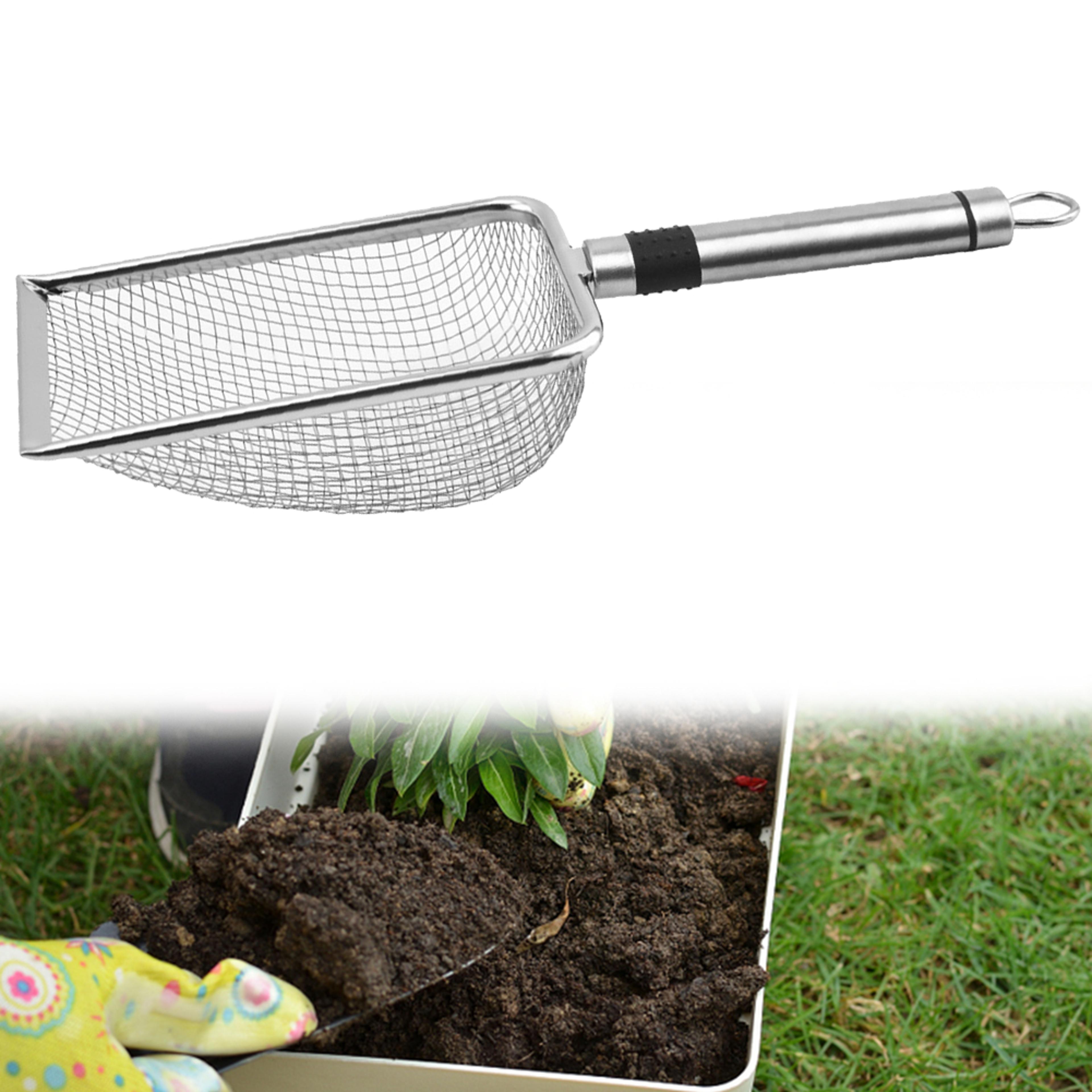 stainless steel garden sifting scoop with mesh sieve for soil, sand & compost