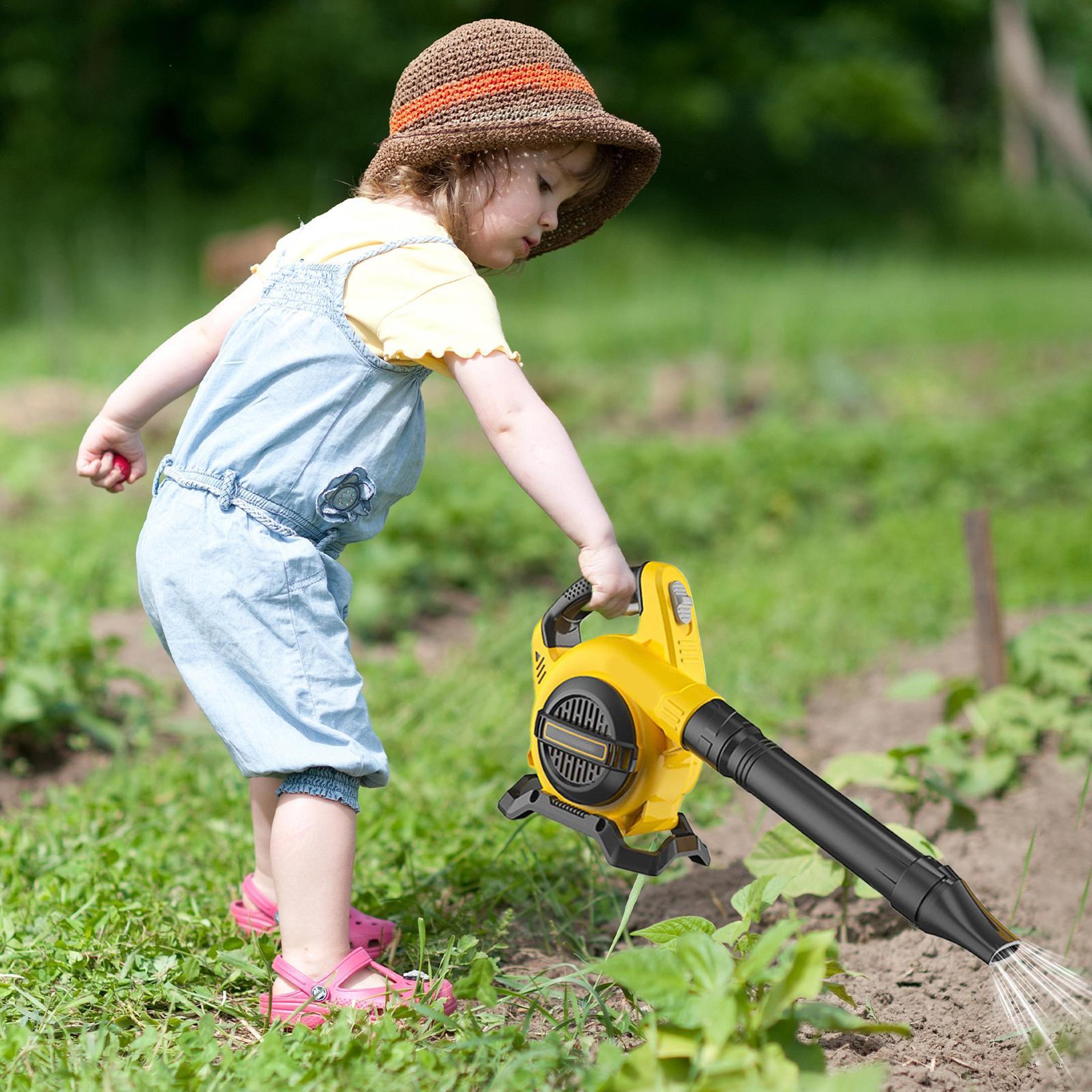 kids battery operated toy leaf blower with real airflow cordless pretend garden tool