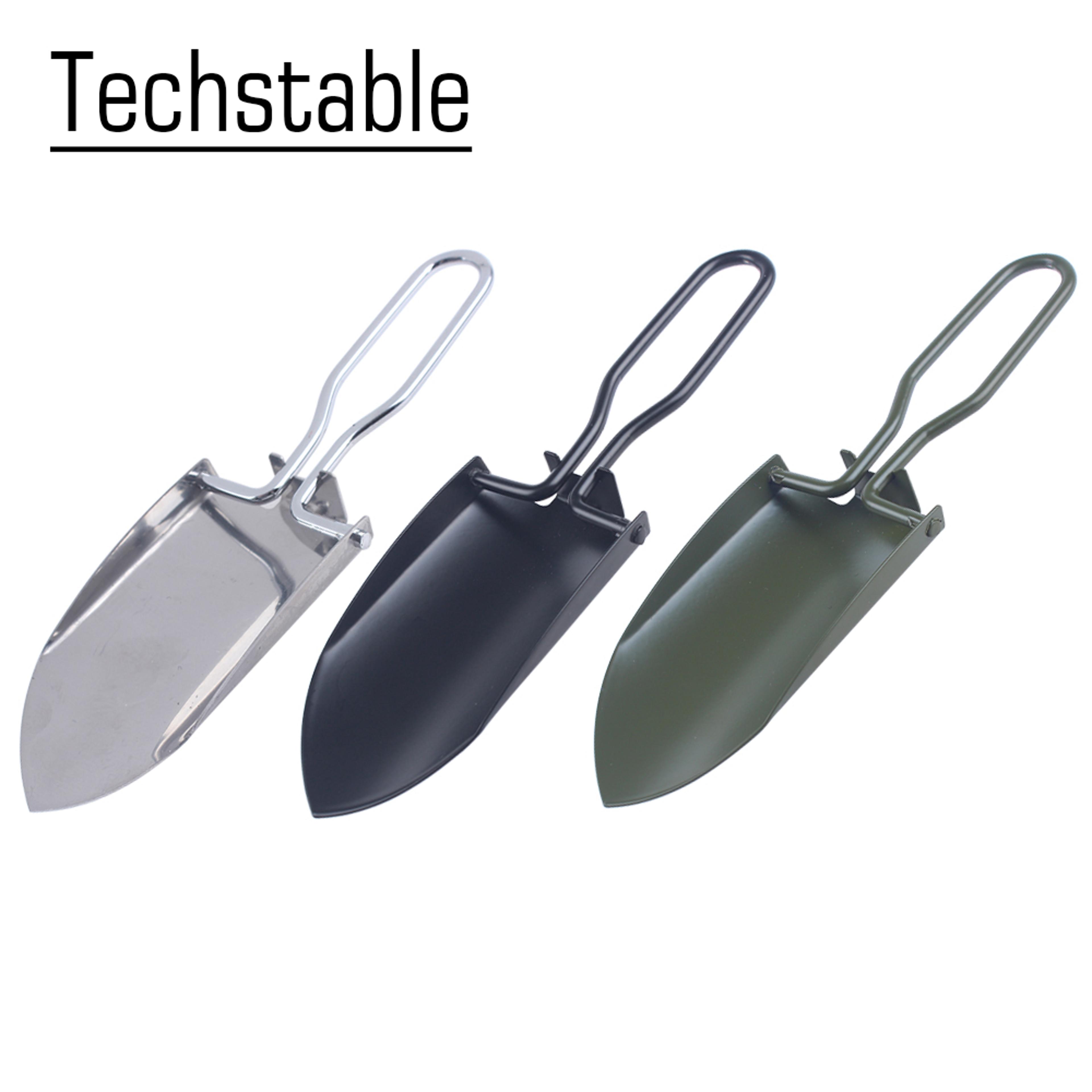 compact folding camping shovel stainless steel portable garden trowel with carry pouch