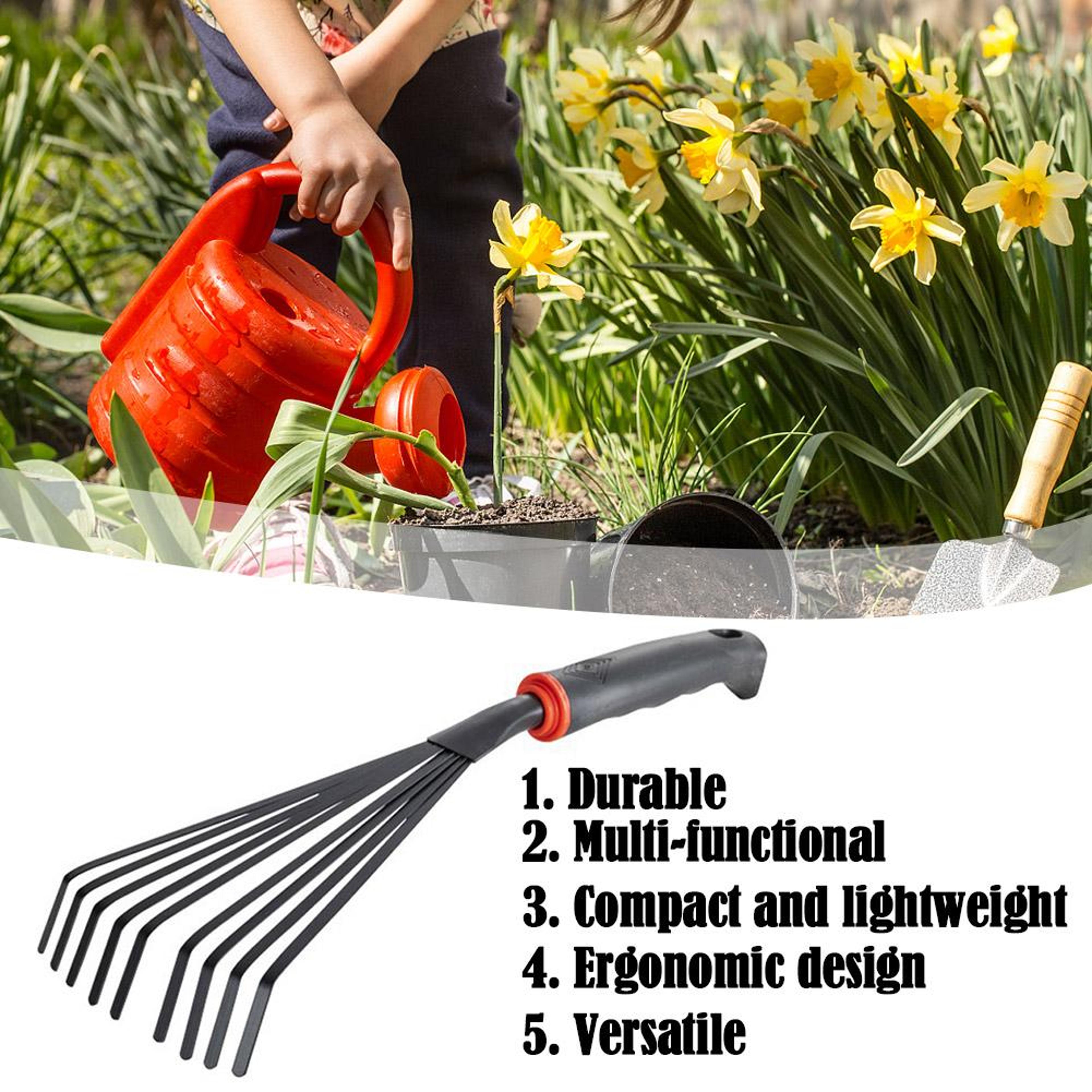 tooth garden hand rake for leaf cleanup, soil loosening & gardening