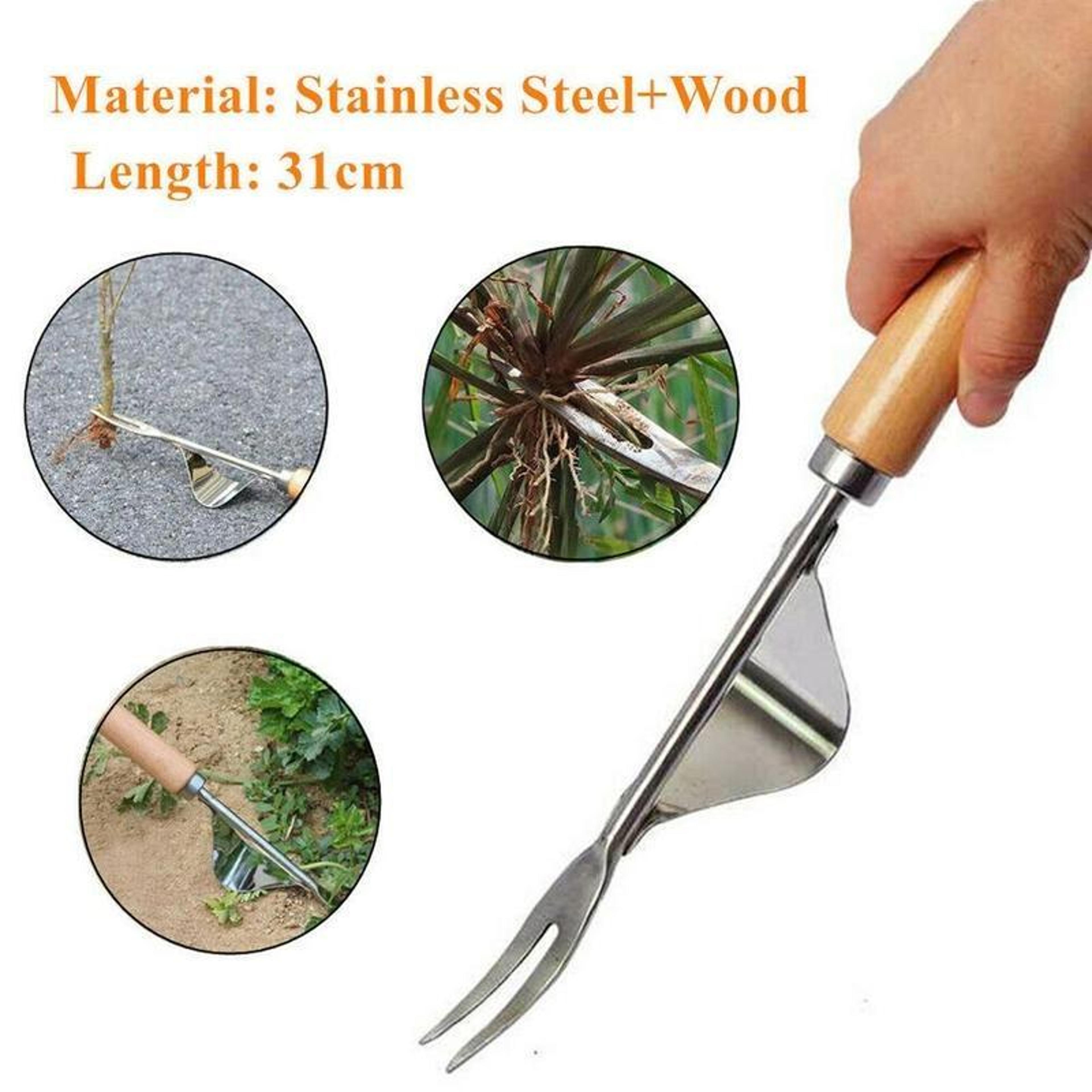 steel hand weeder root extractor with wooden handle manual weed puller for garden weeding