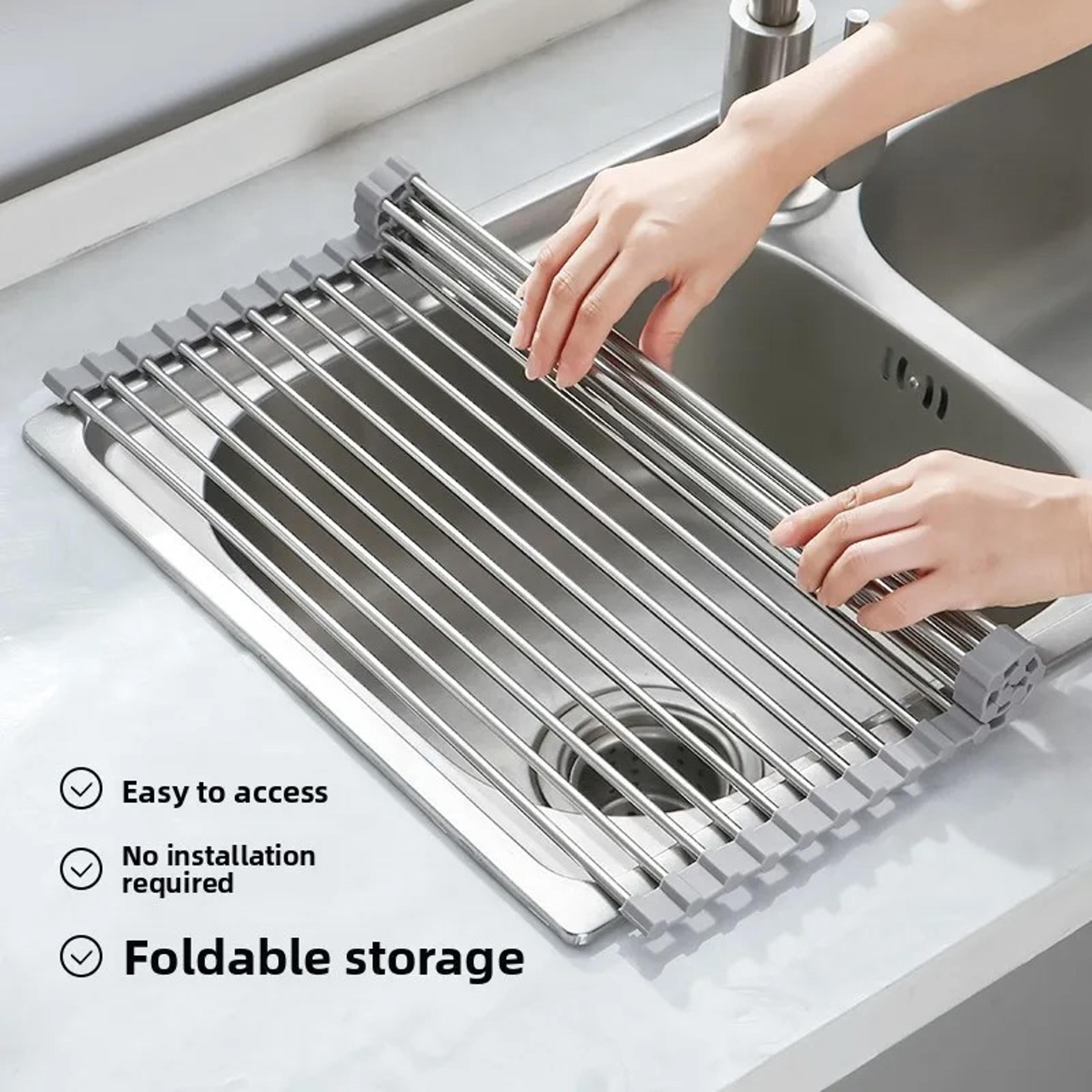 roll up dish drying rack over sink silicone stainless steel kitchen drying rack