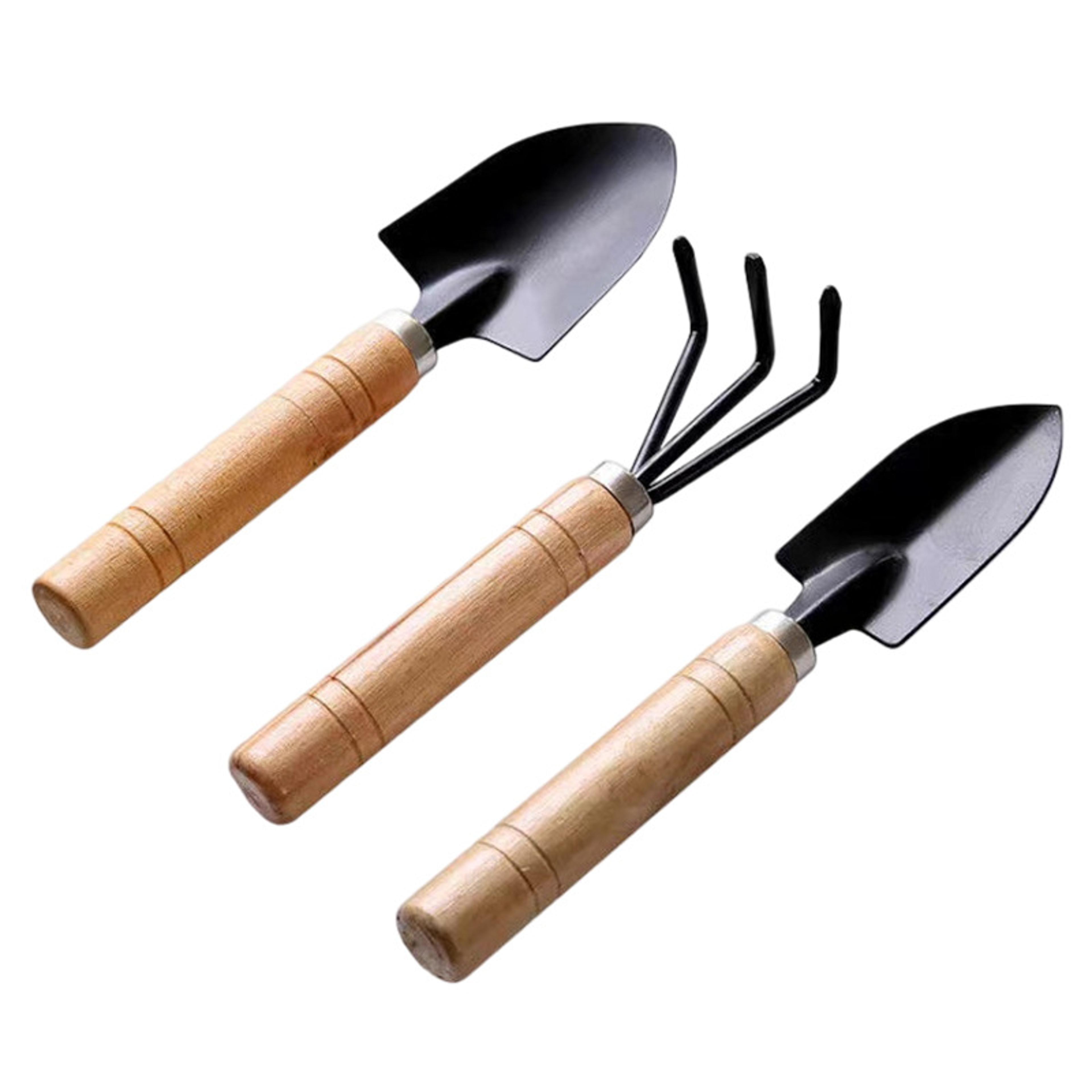garden hand tools set with iron shovel & rake for planting, potting & transplanting