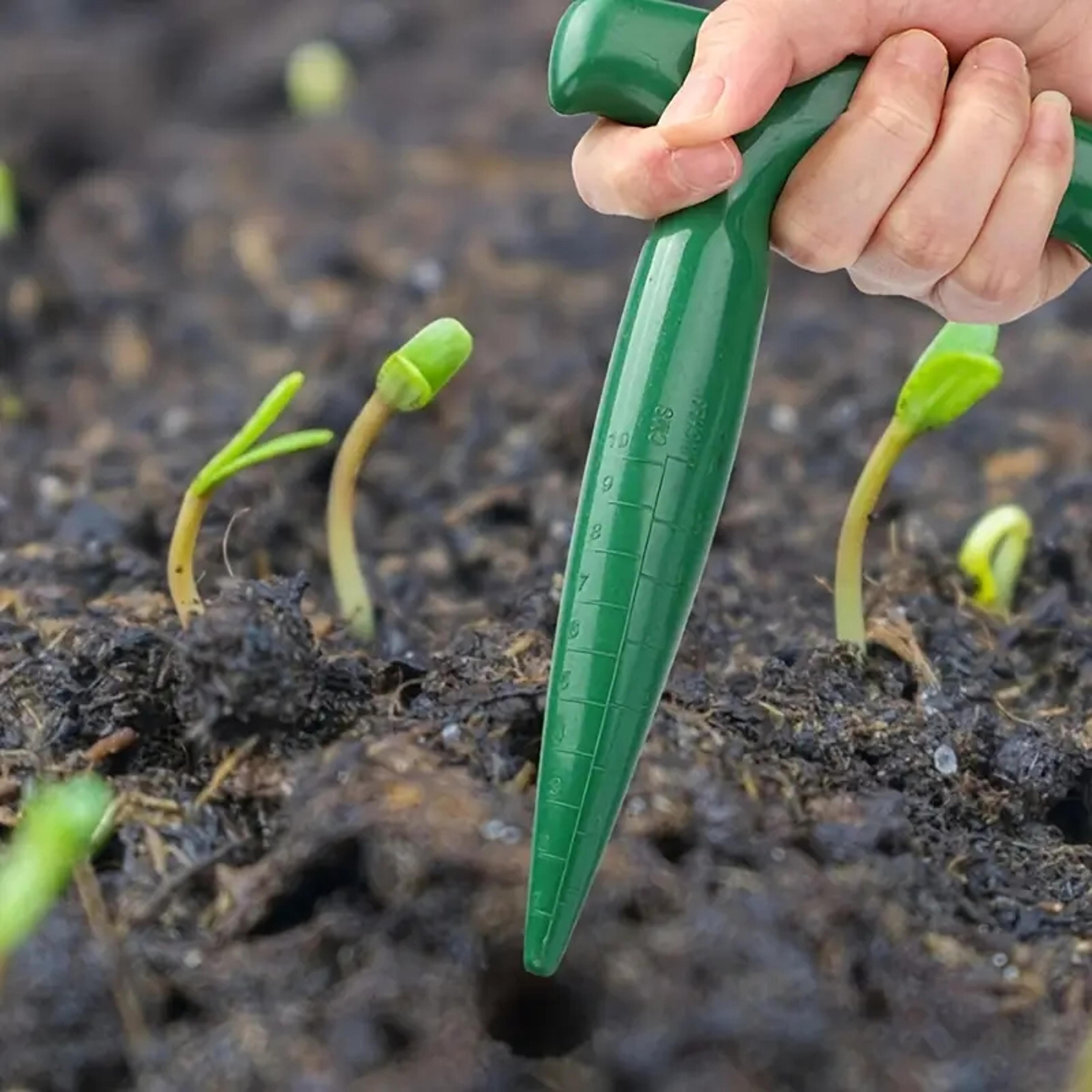 precision garden dibber tool with depth scale for easy seed planting & transplanting