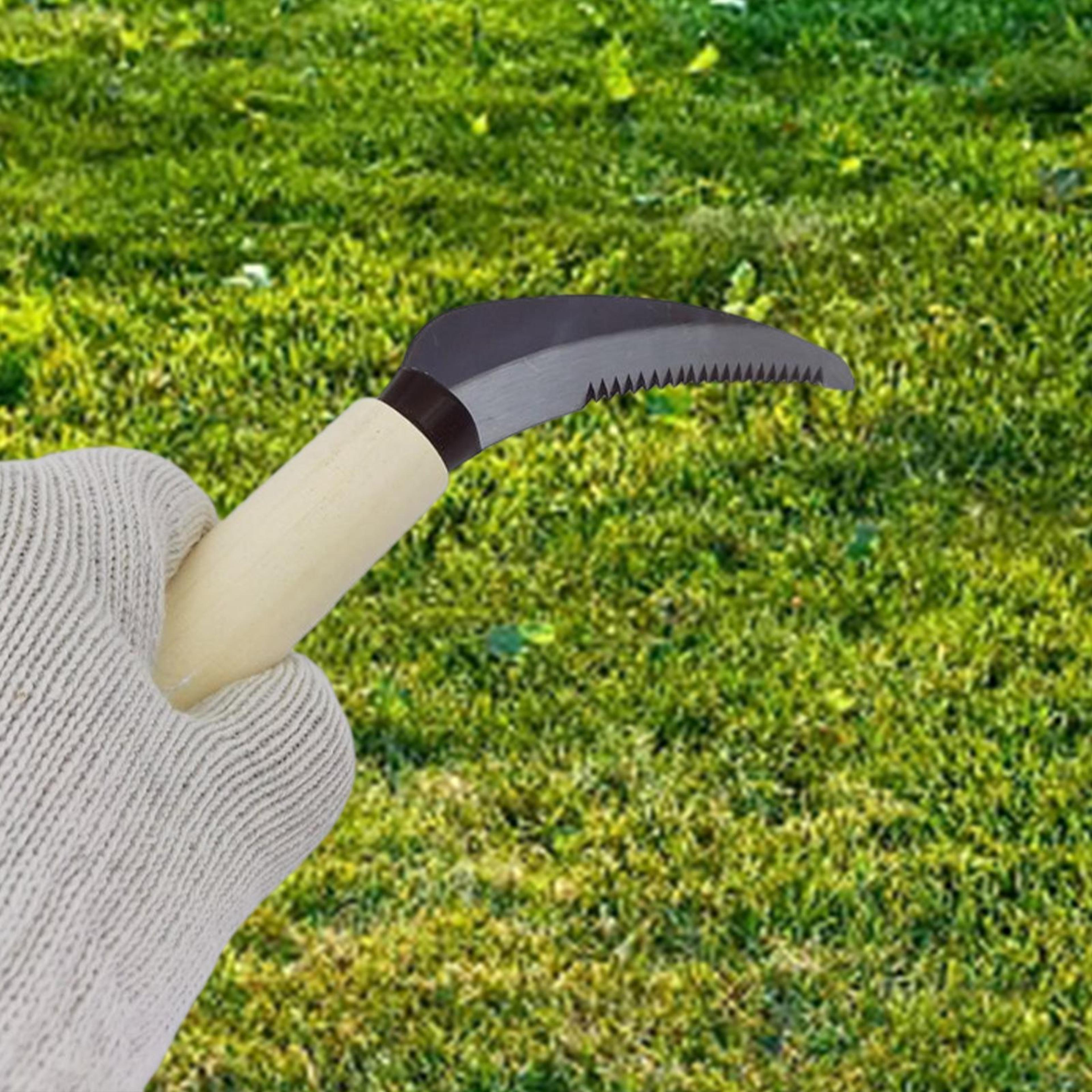 heavy duty garden weeding sickle with wooden handle for crack weeding, lawn & farm maintenance