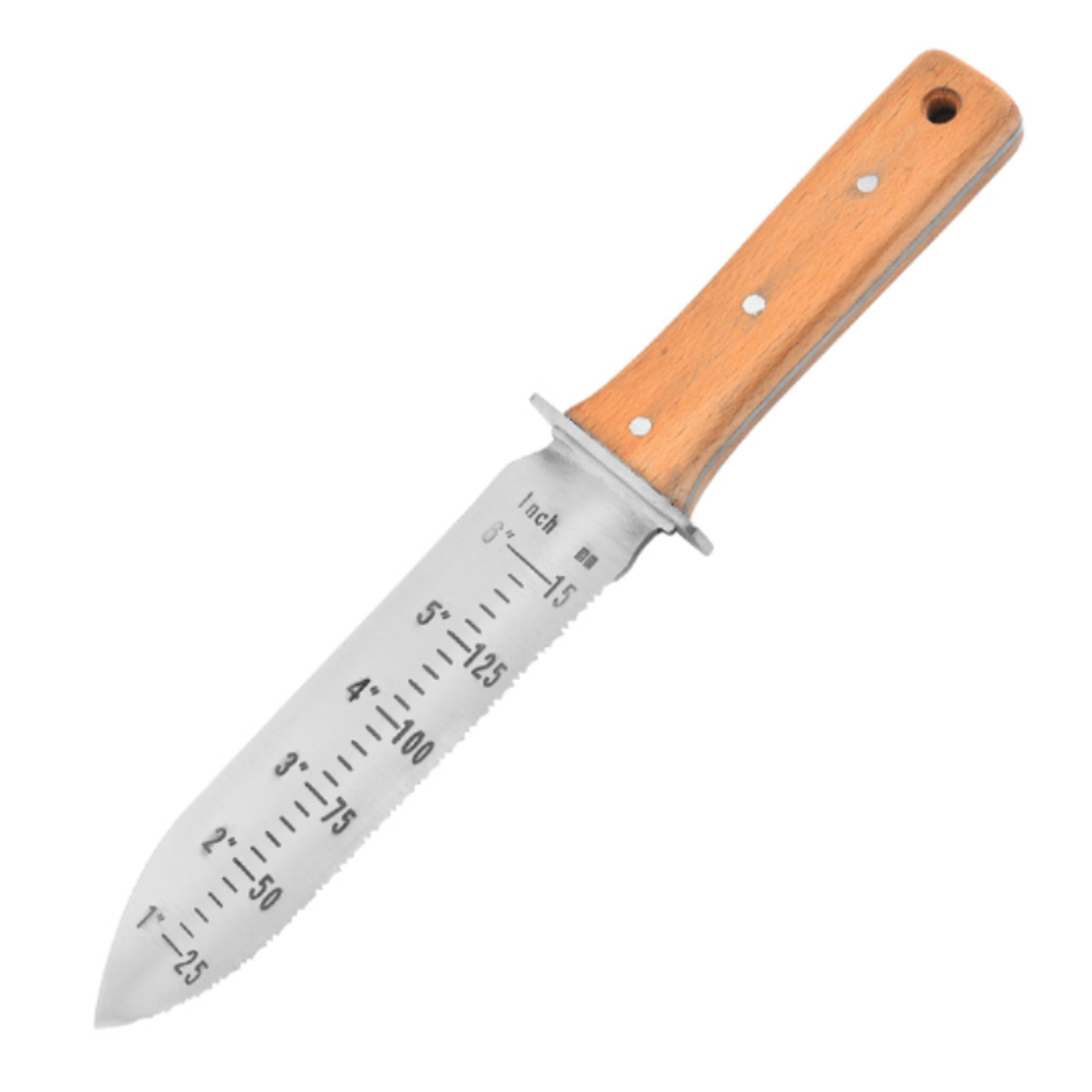 professional hori hori garden knife with leather sheath for weeding, digging & planting