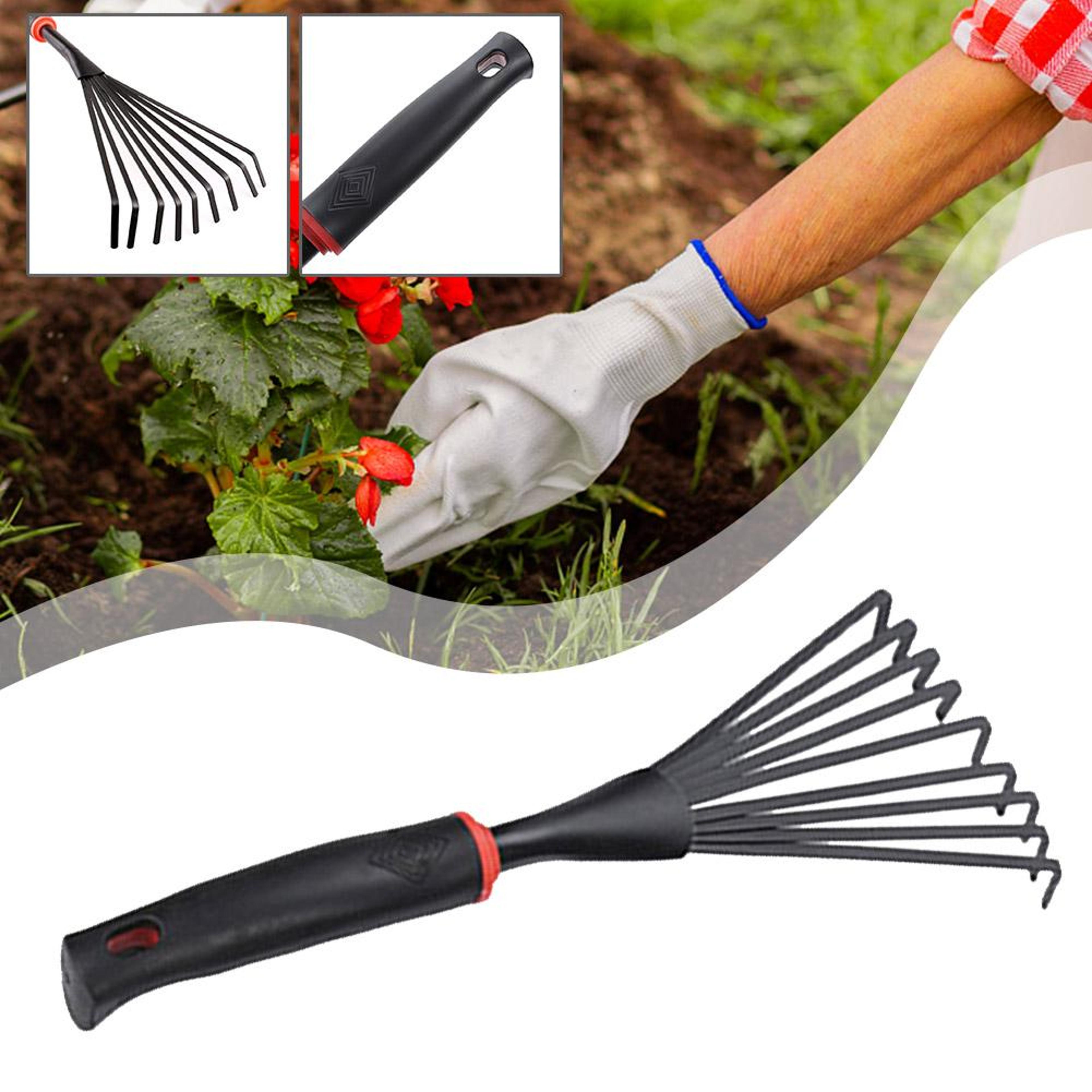 steel hand garden rake for weeding, soil loosening & flower bed cultivation