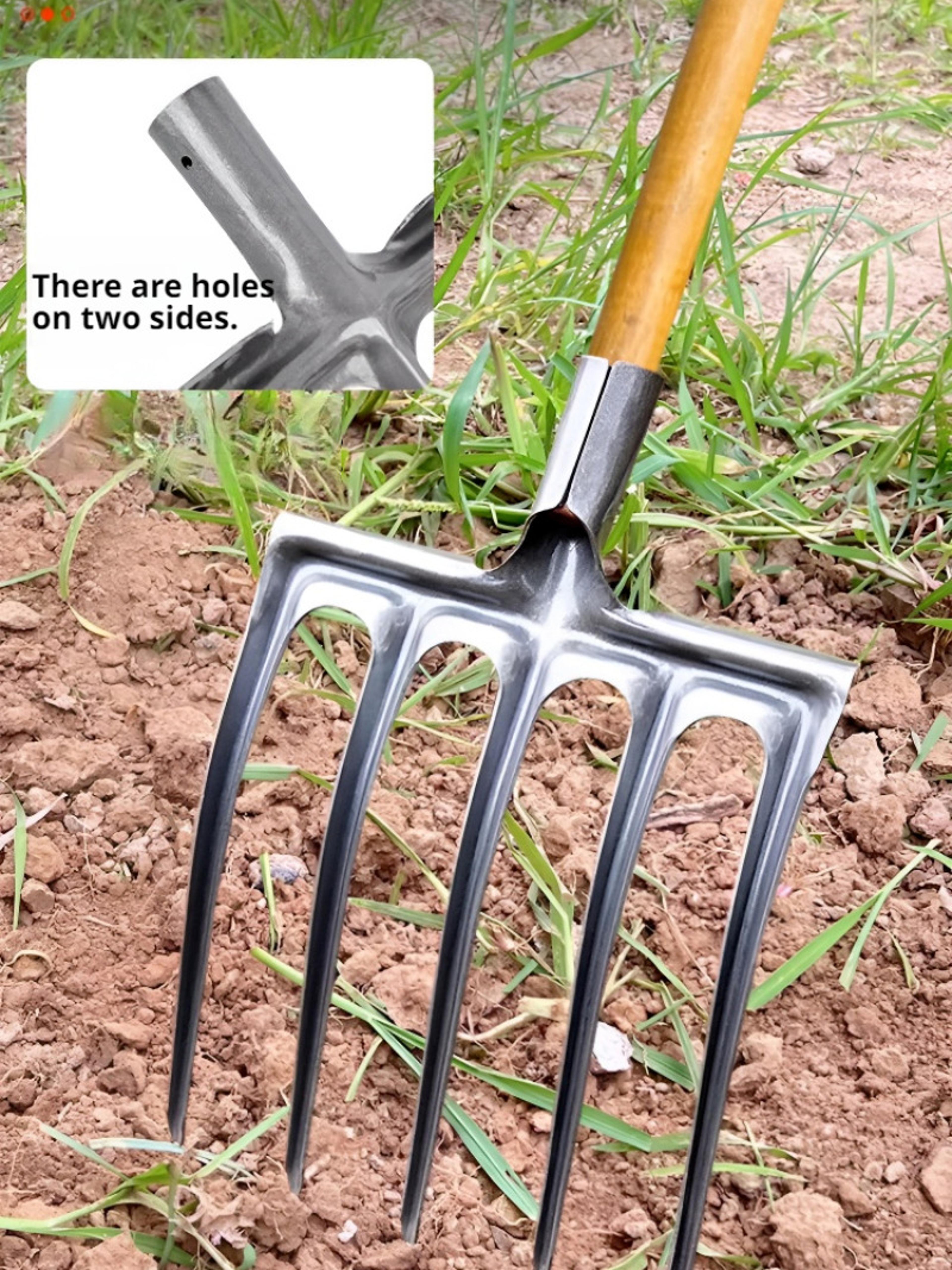 heavy-duty garden fork manganese steel soil loosening tool for digging, turning & cultivating