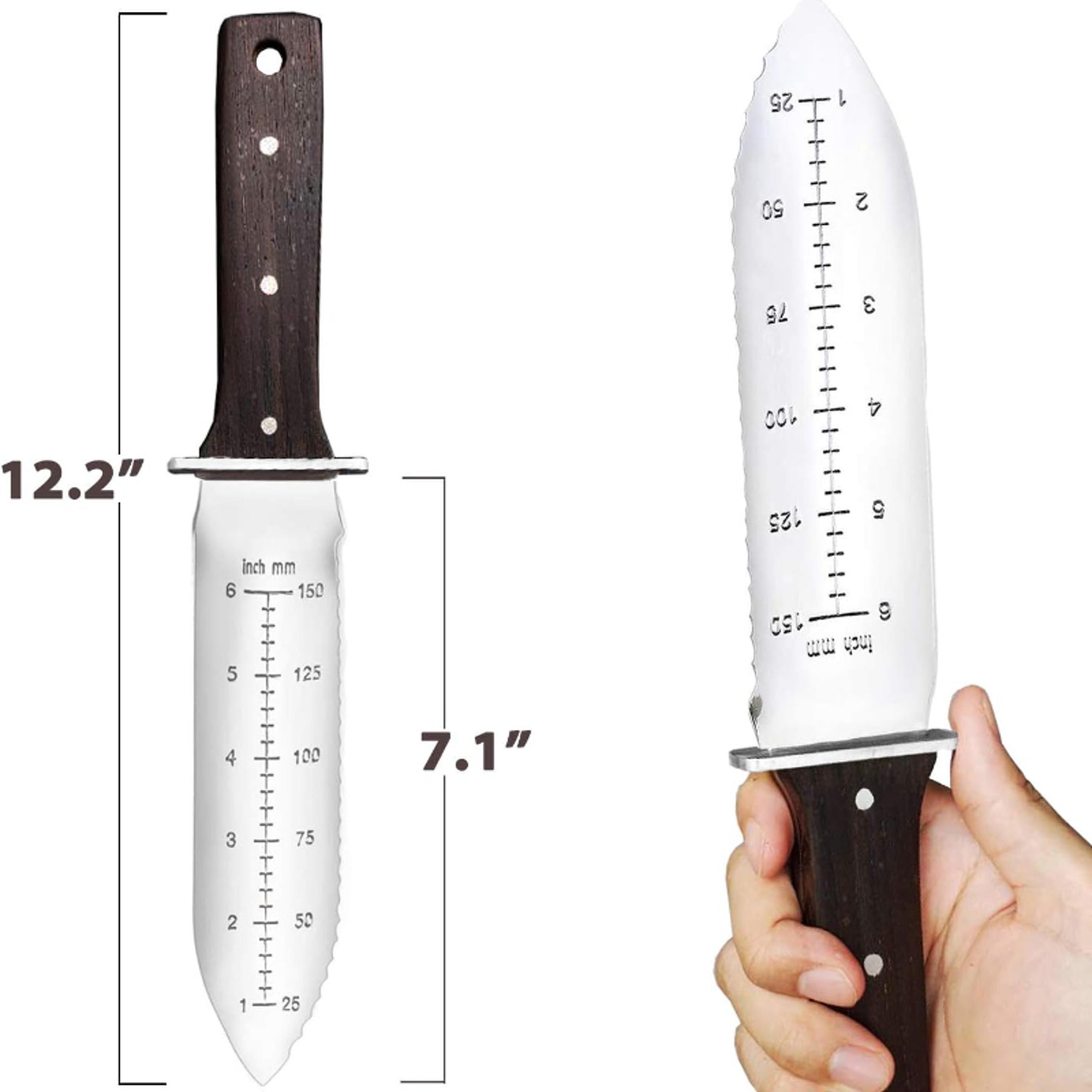 professional hori hori garden knife with leather sheath & handguard for weeding, digging and planting