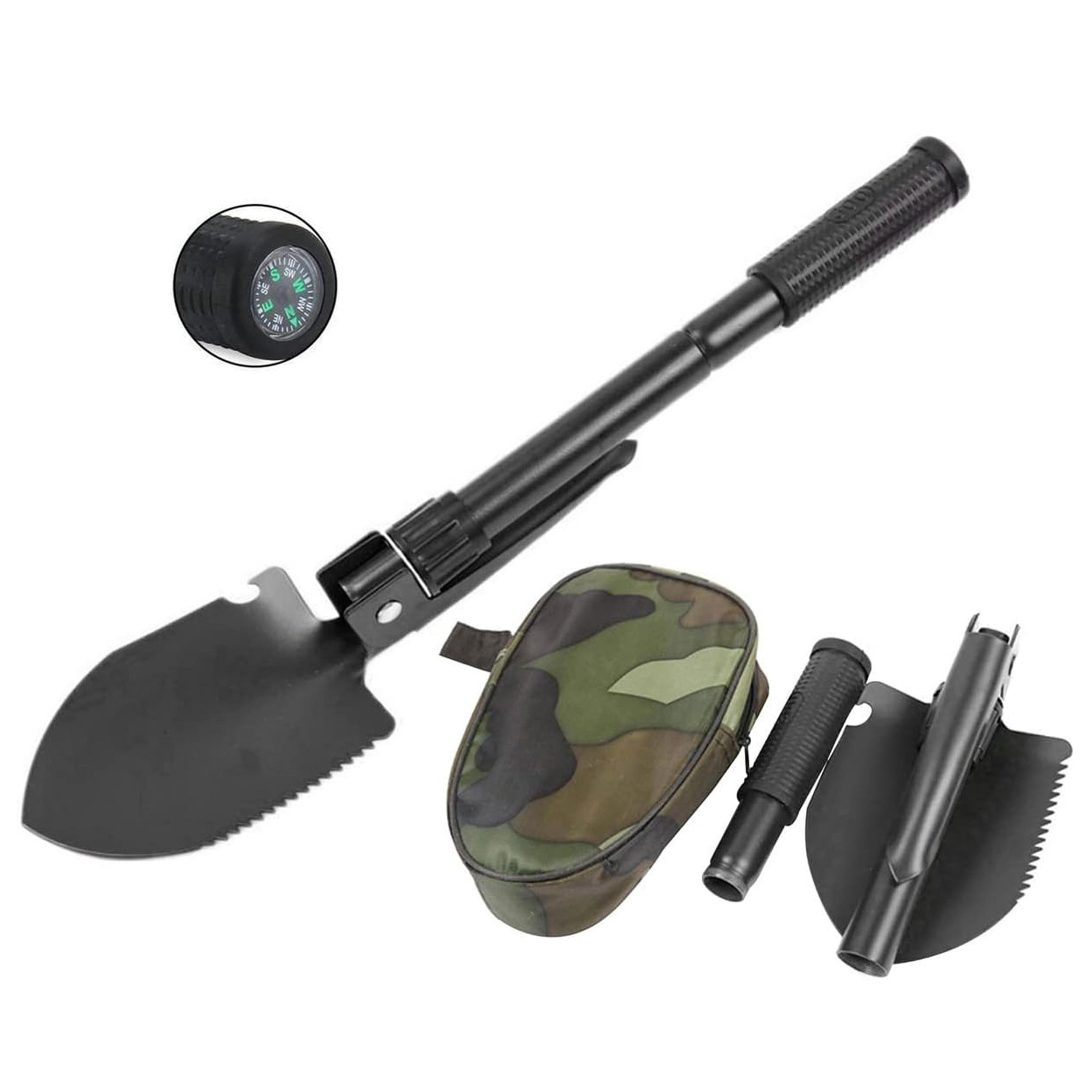 compact folding camping shovel & pickaxe with carrying pouch for hiking, gardening & emergency survival