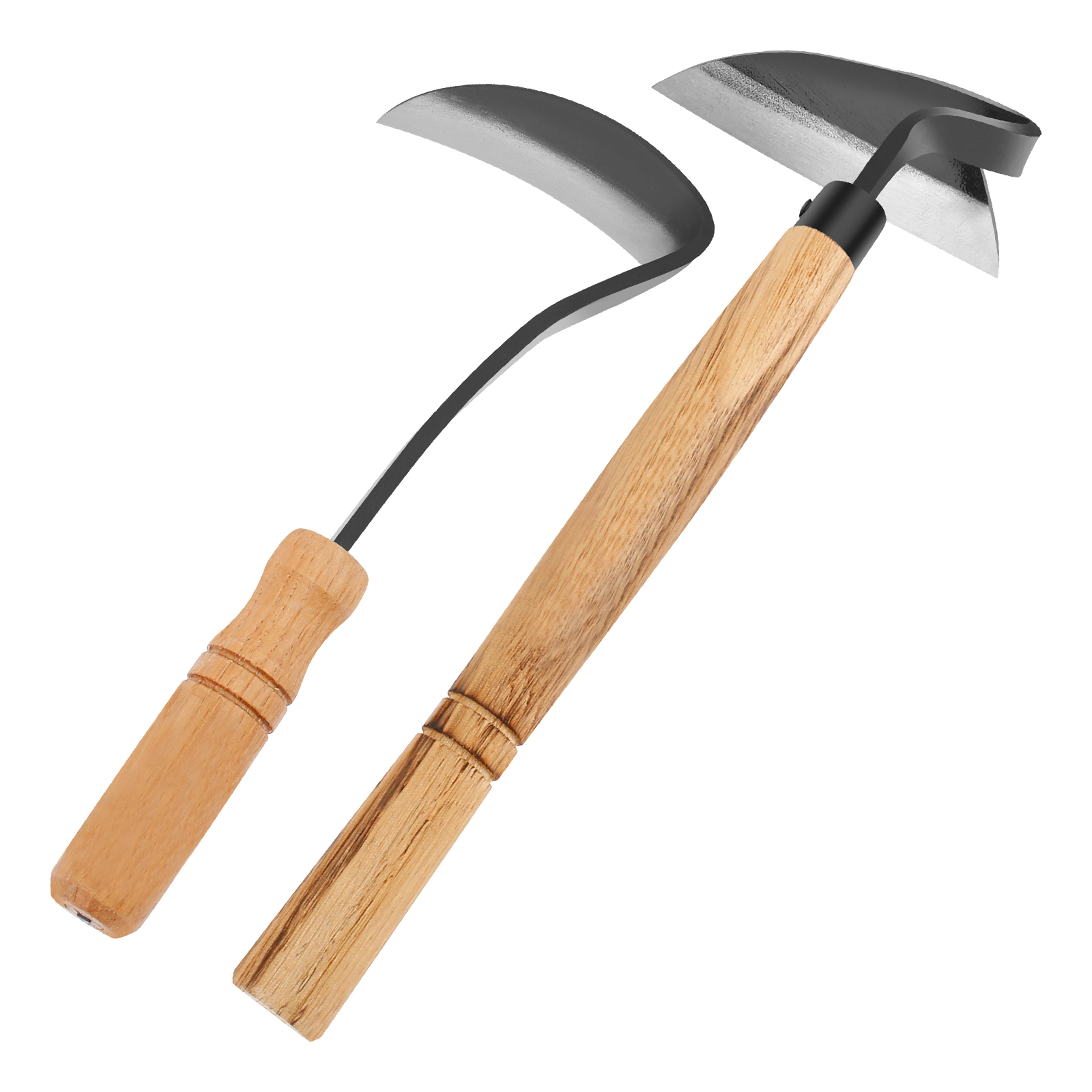 japanese style hand weeding hoe carbon steel garden weed removal tool with solid wood handle