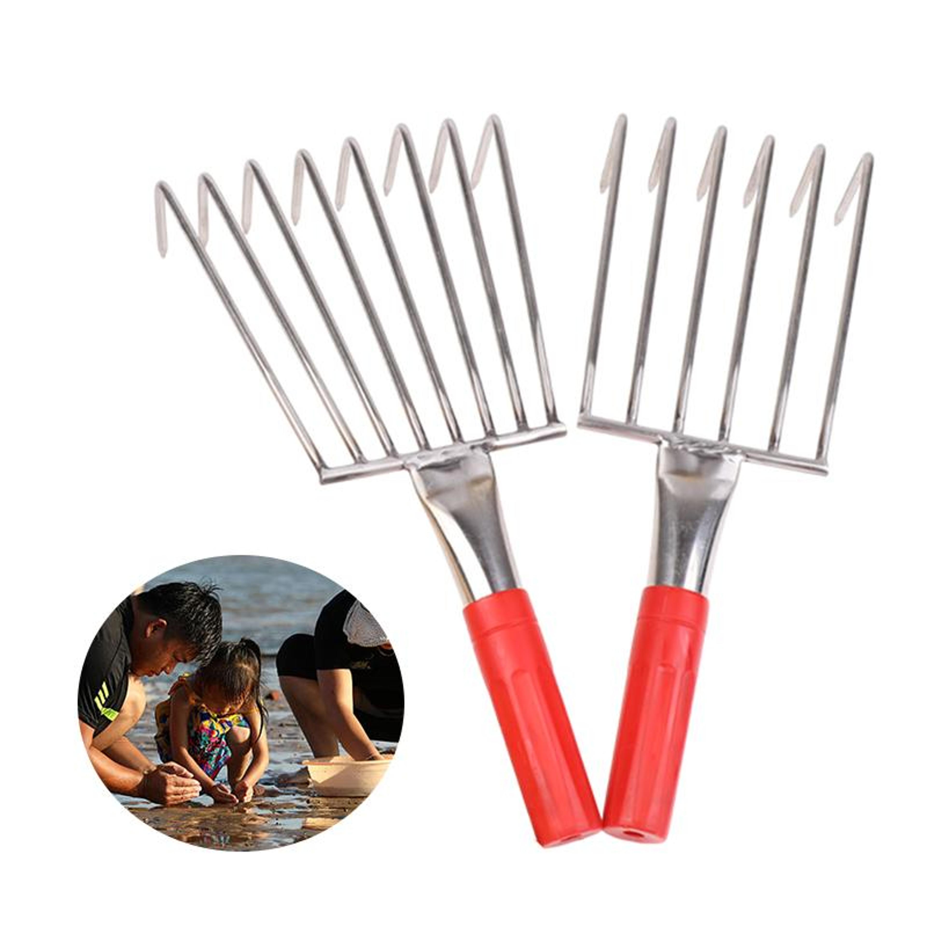 portable beach clam rake stainless steel garden hand rake for shell digging, weeding & farming