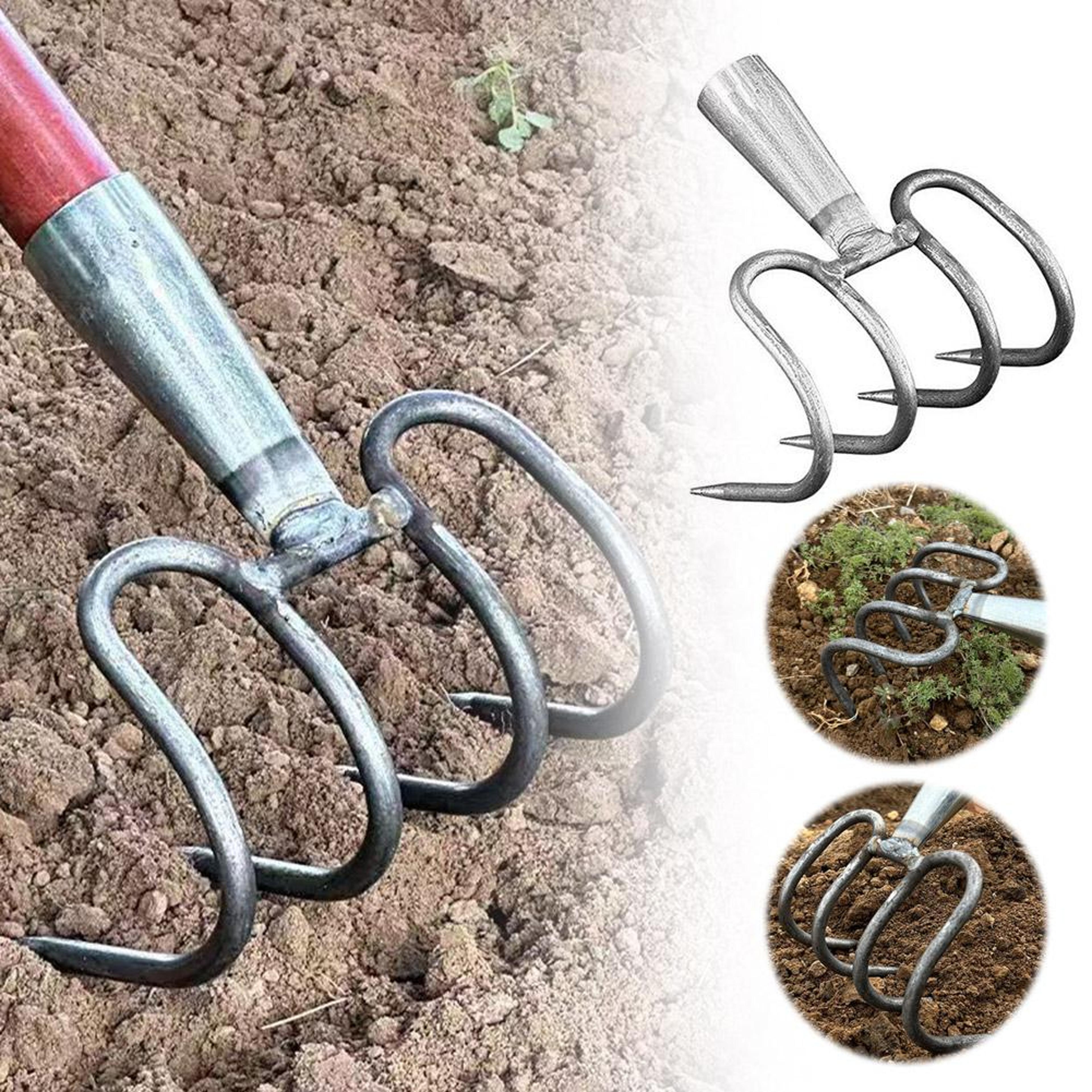 heavy duty garden rake all steel landscaping tool for soil loosening, weeding & stone removal