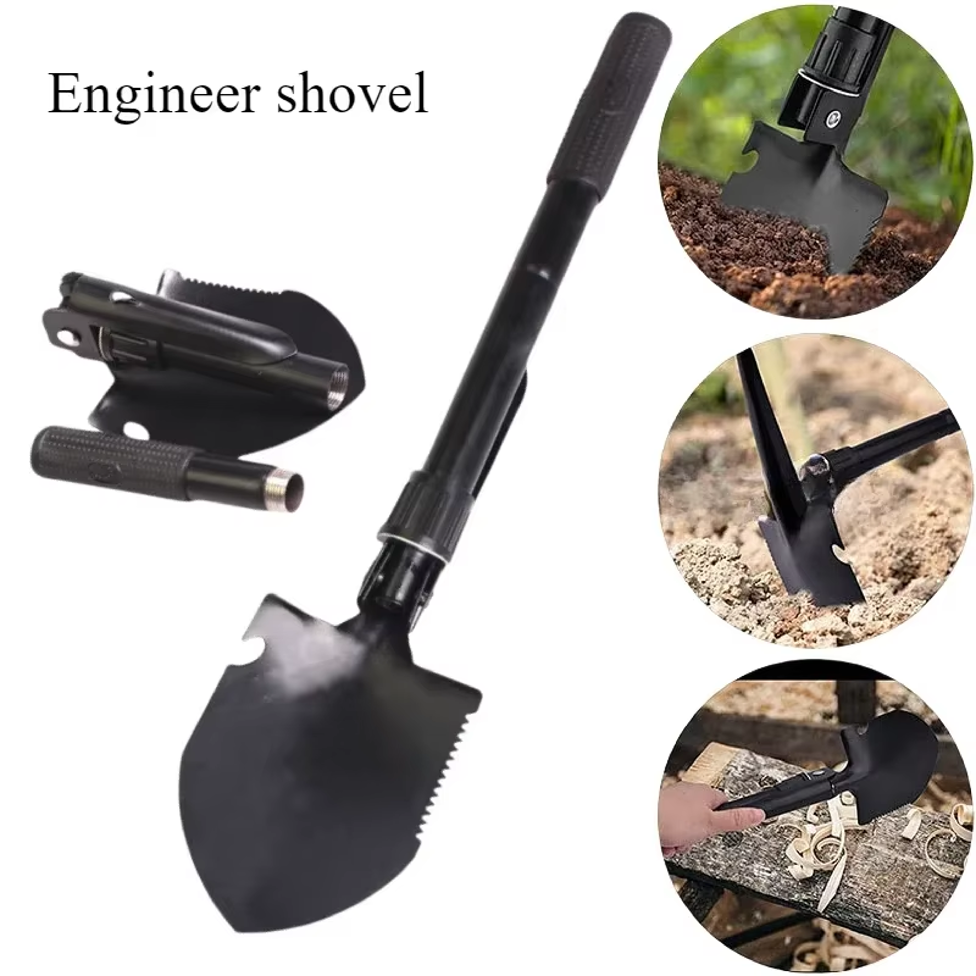 foldable camping shovel with compass multi function survival shovel for hiking, off road & emergency use