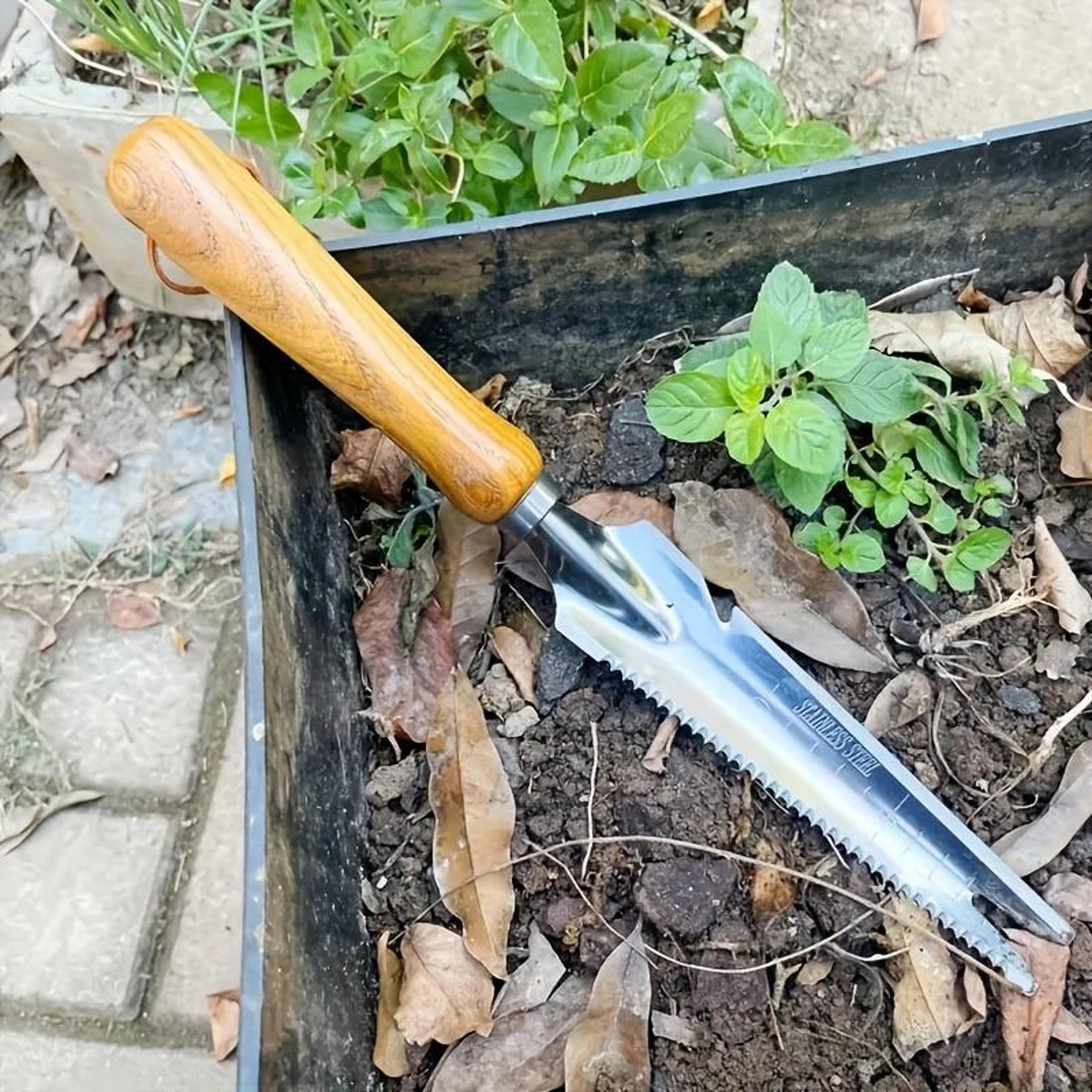 manual garden weeder tool with wooden handle, dandelion root puller & hand weed remover