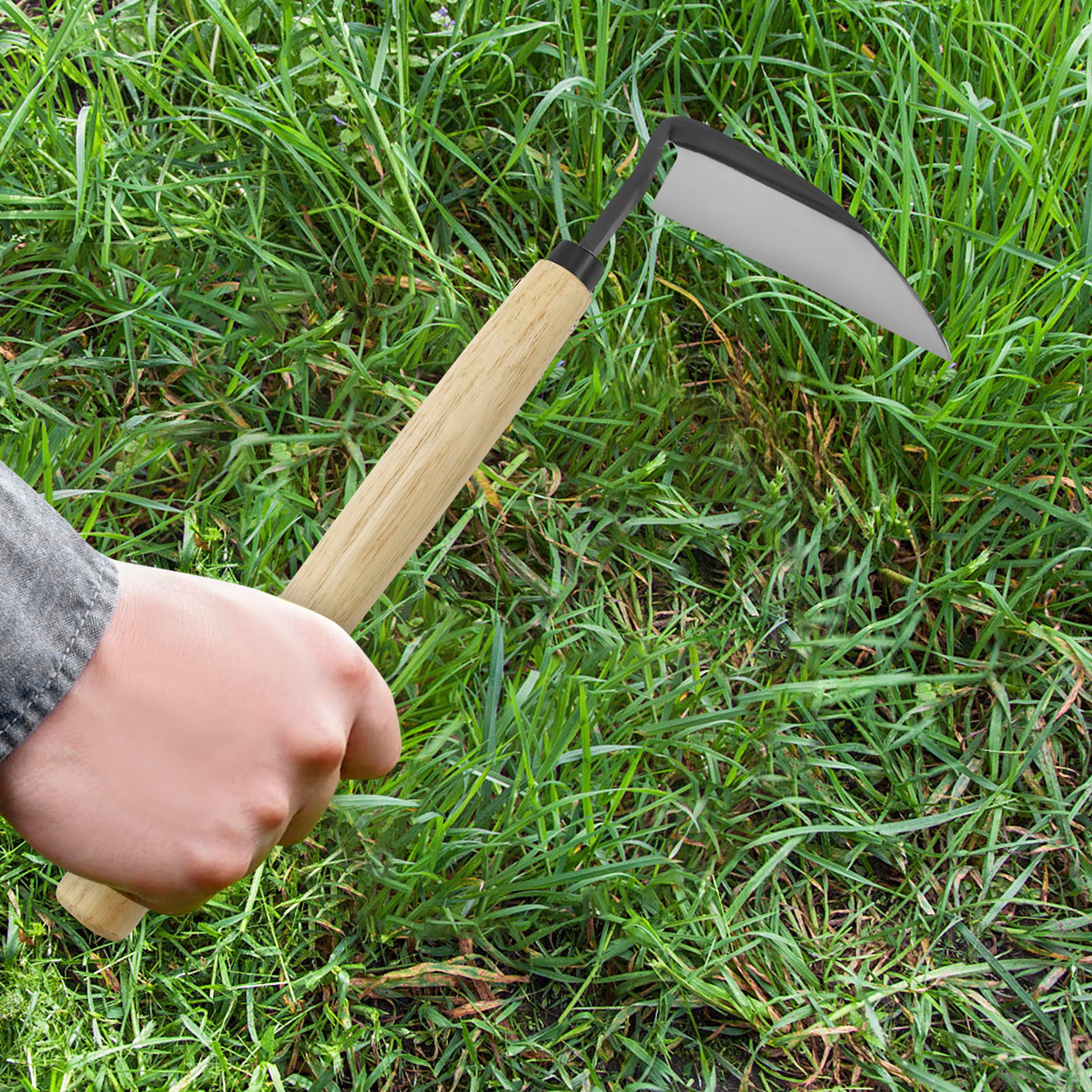 japanese weeding sickle wooden handle steel garden hand hoe weed remover tool