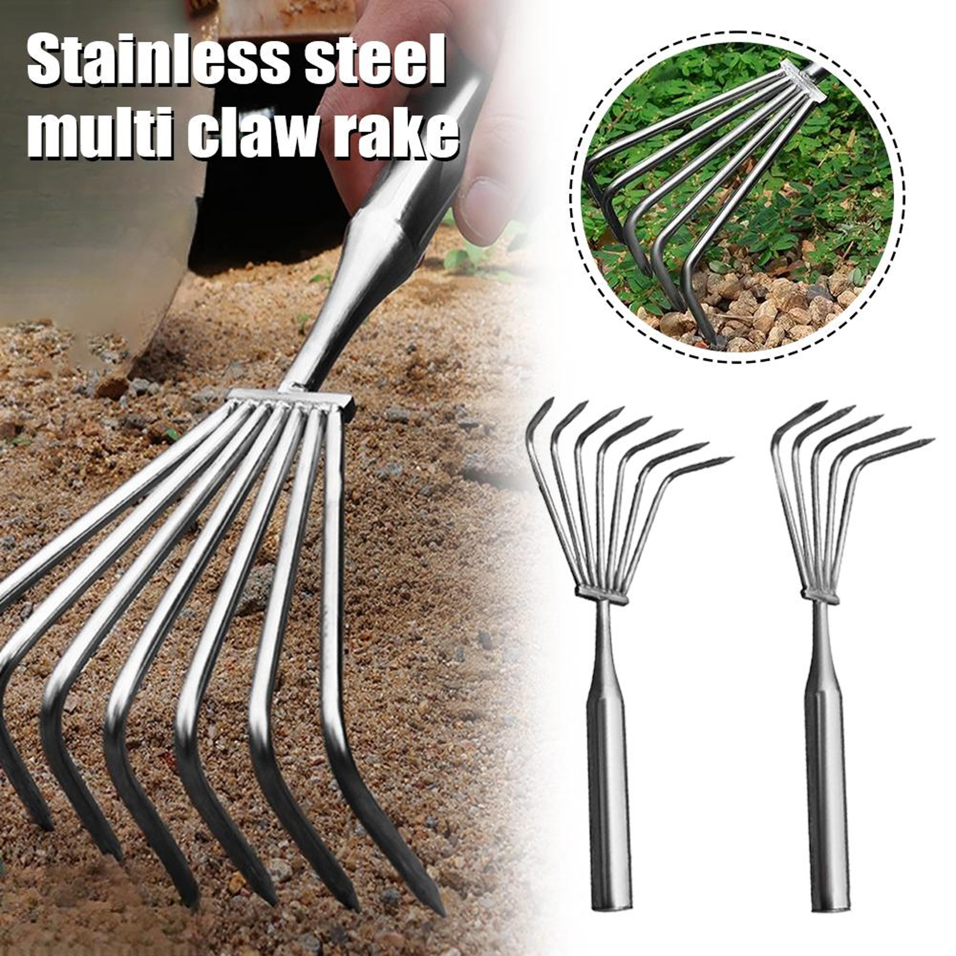 stainless steel hand rake for gardening heavy duty multi claw soil loosening garden cultivator tool