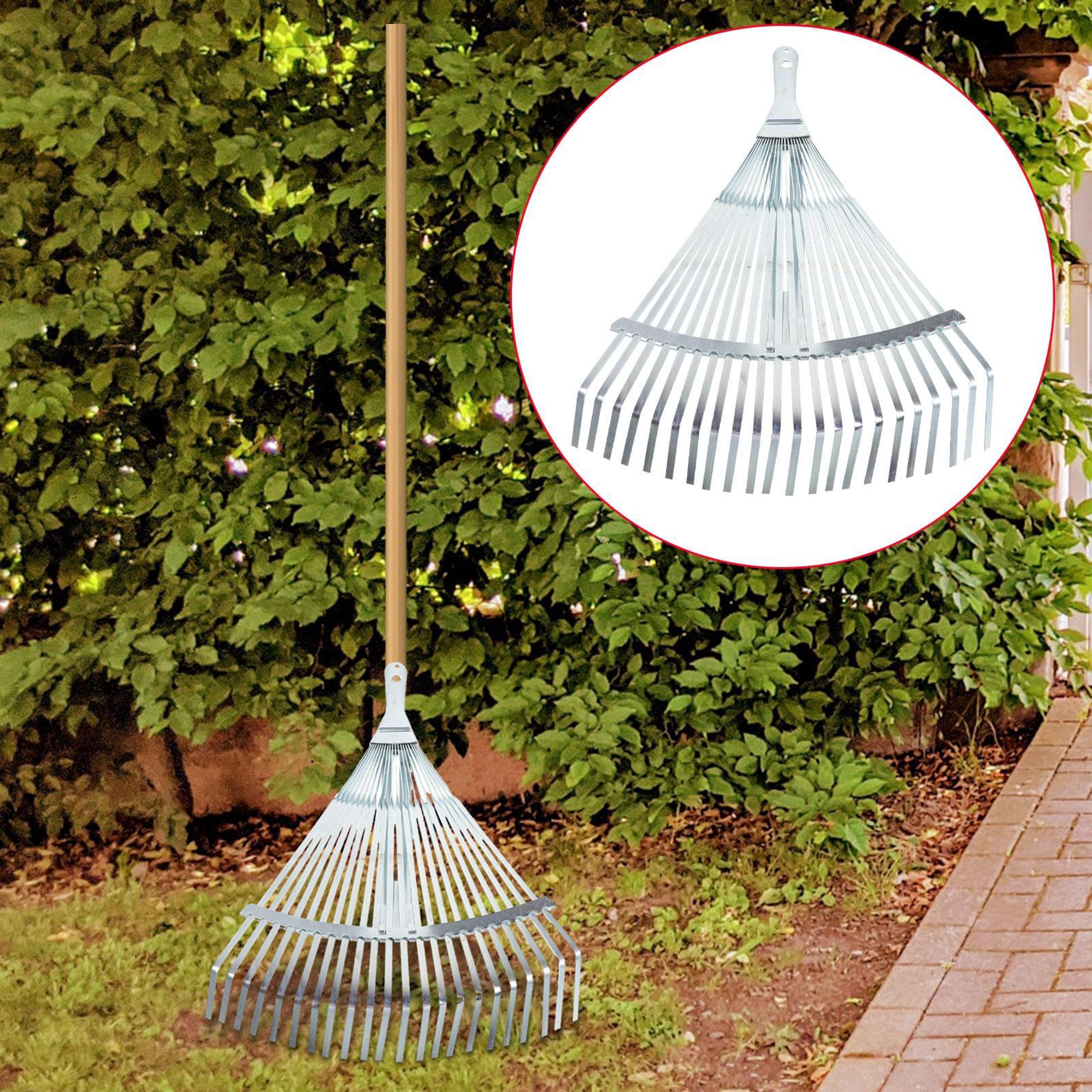 extendreach garden leaf rake with telescopic rake handle for lawn, shrubs & flower beds