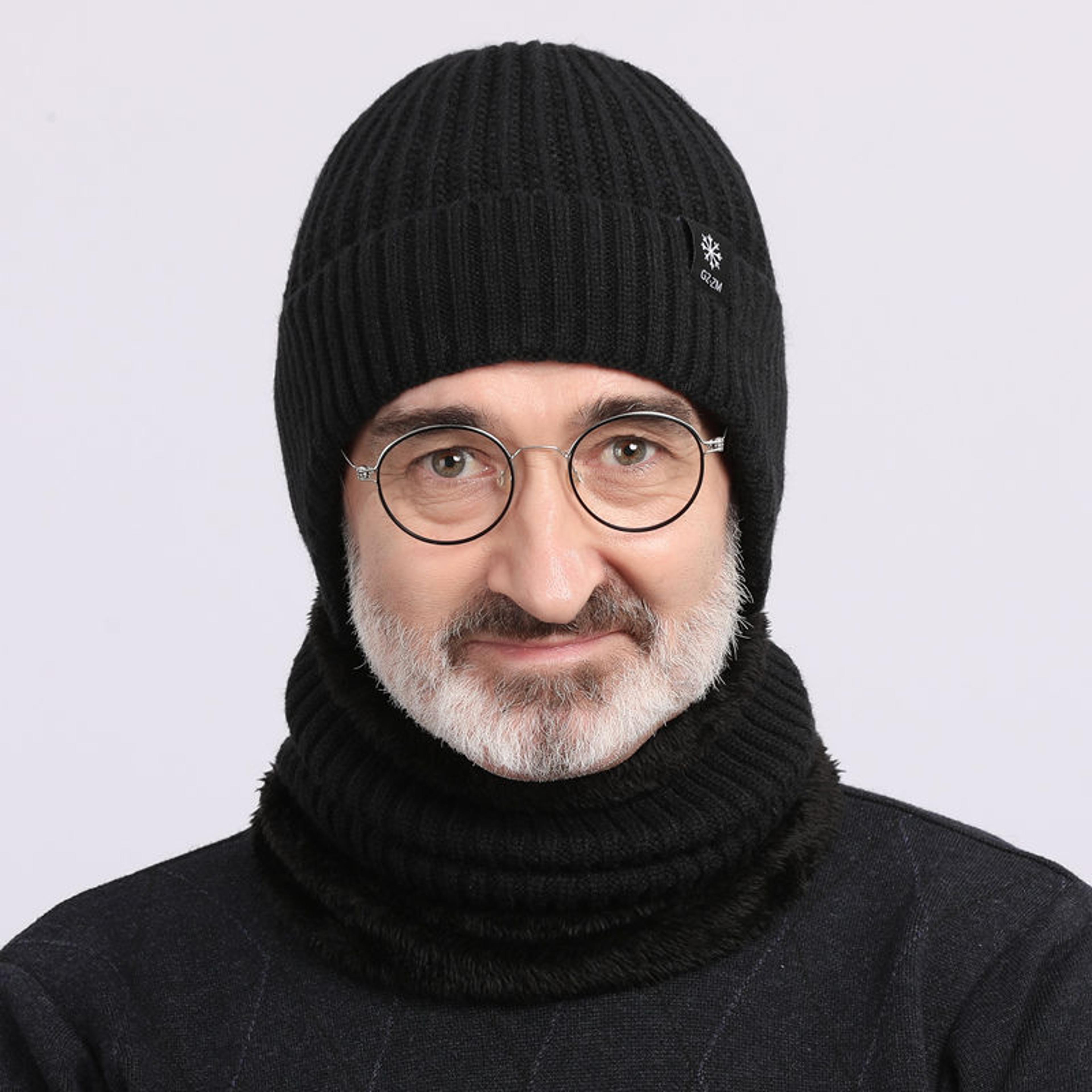 thermal ear protection knit hat for men warm wool winter beanie with snowflake design