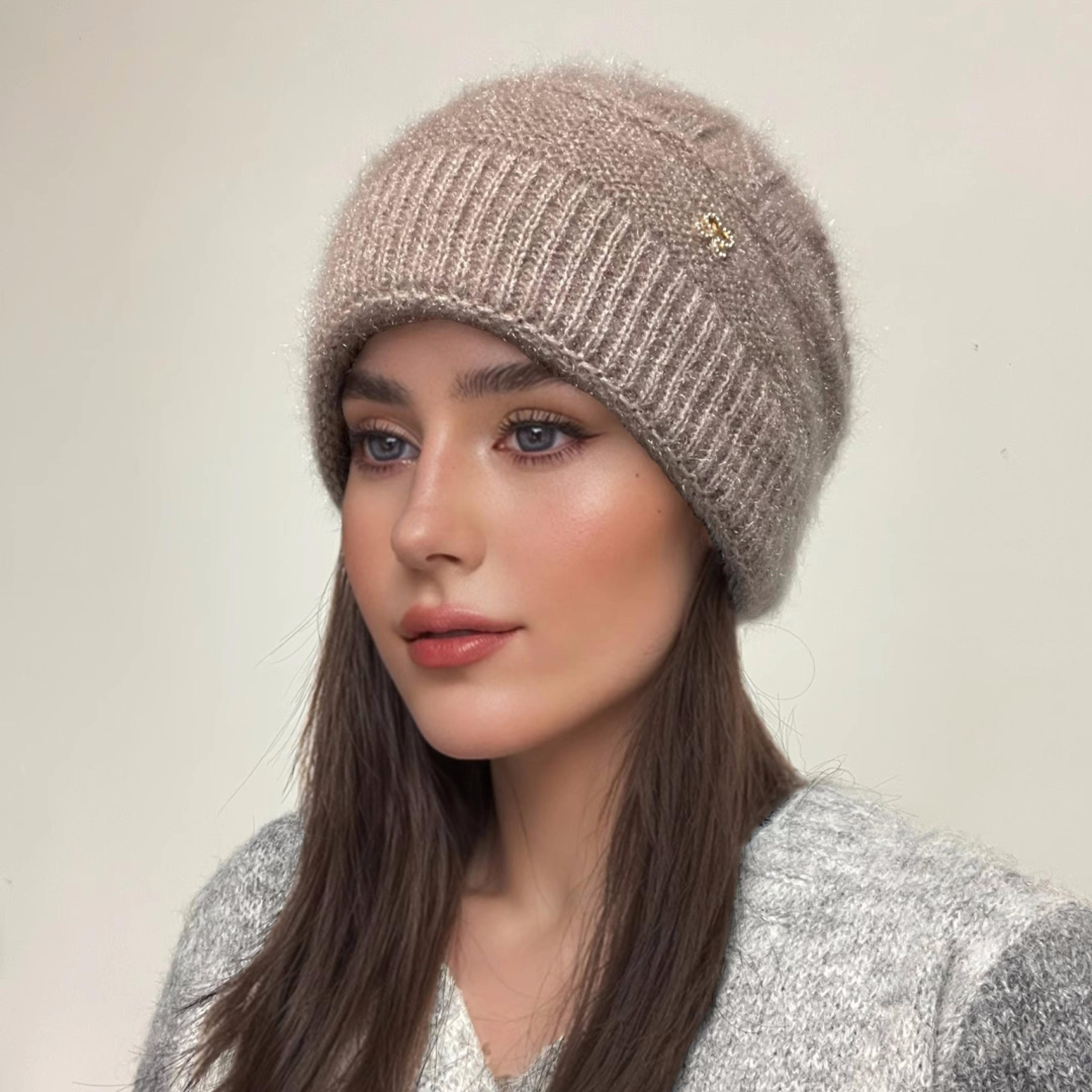 double layer winter knit beanie with ear protection soft warm womens stacking hat