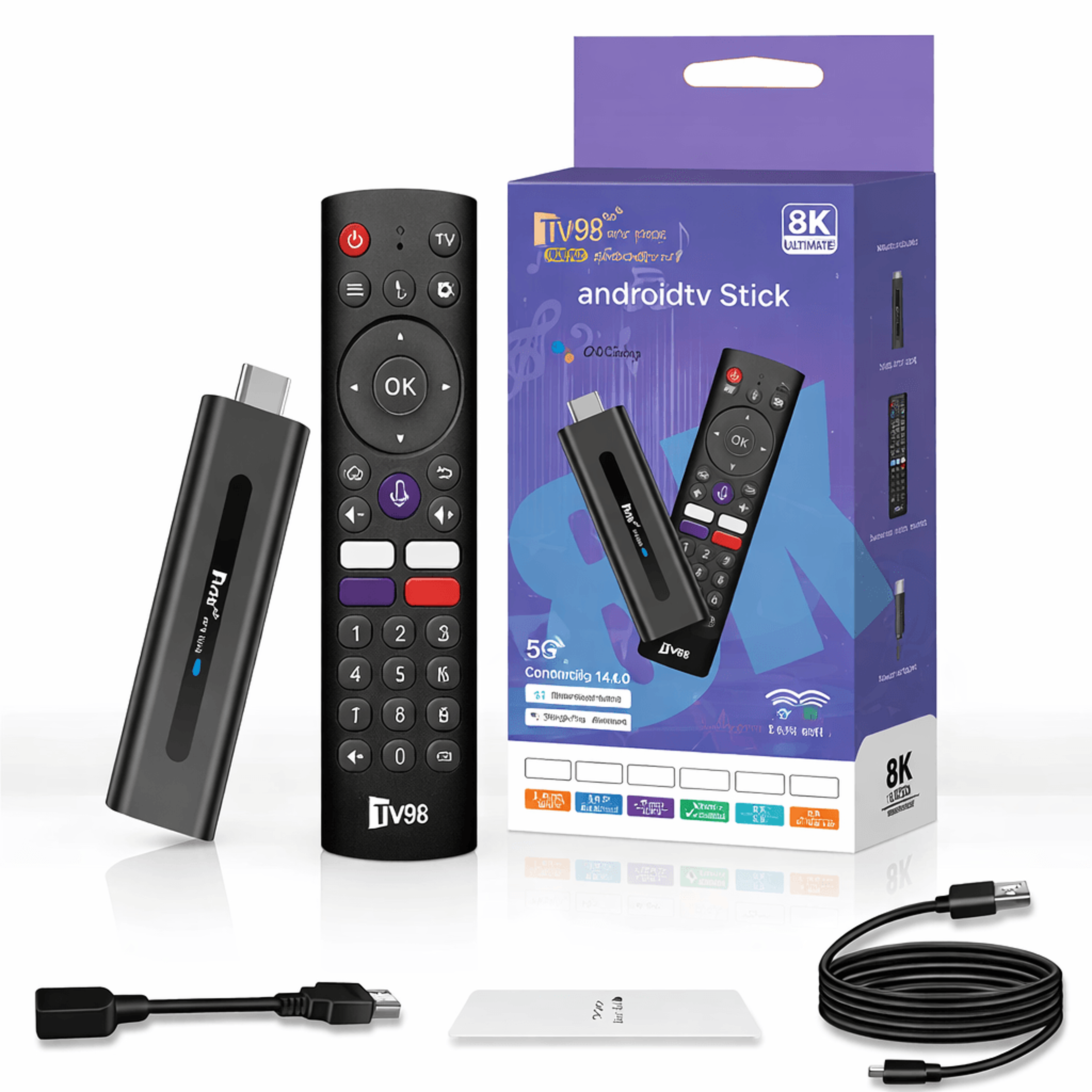tv98 8k android tv stick with dual wifi6 and voice remote streaming player