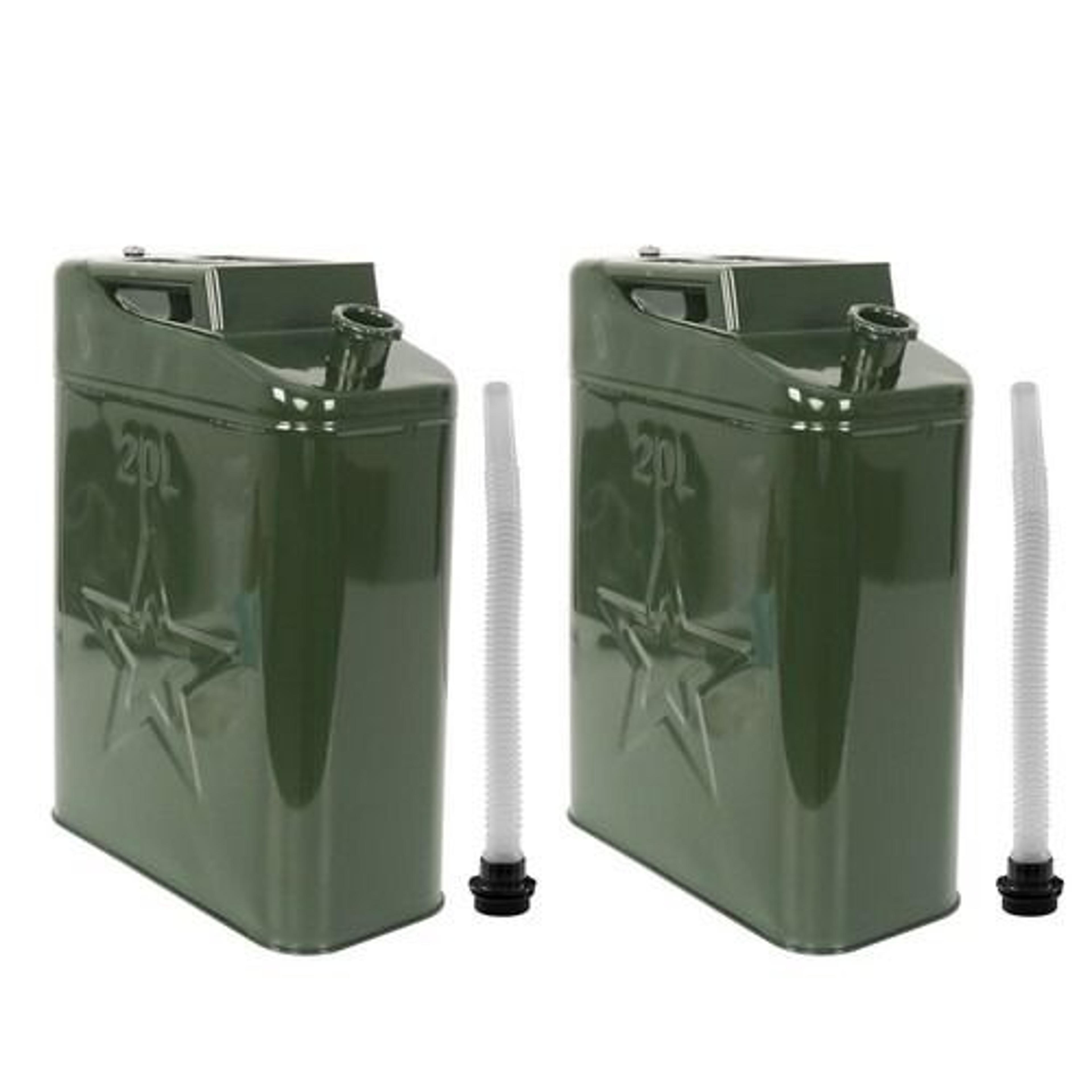 military green metal jerry can set 5 gallon 20l fuel tank with nozzle for off road and emergency backup