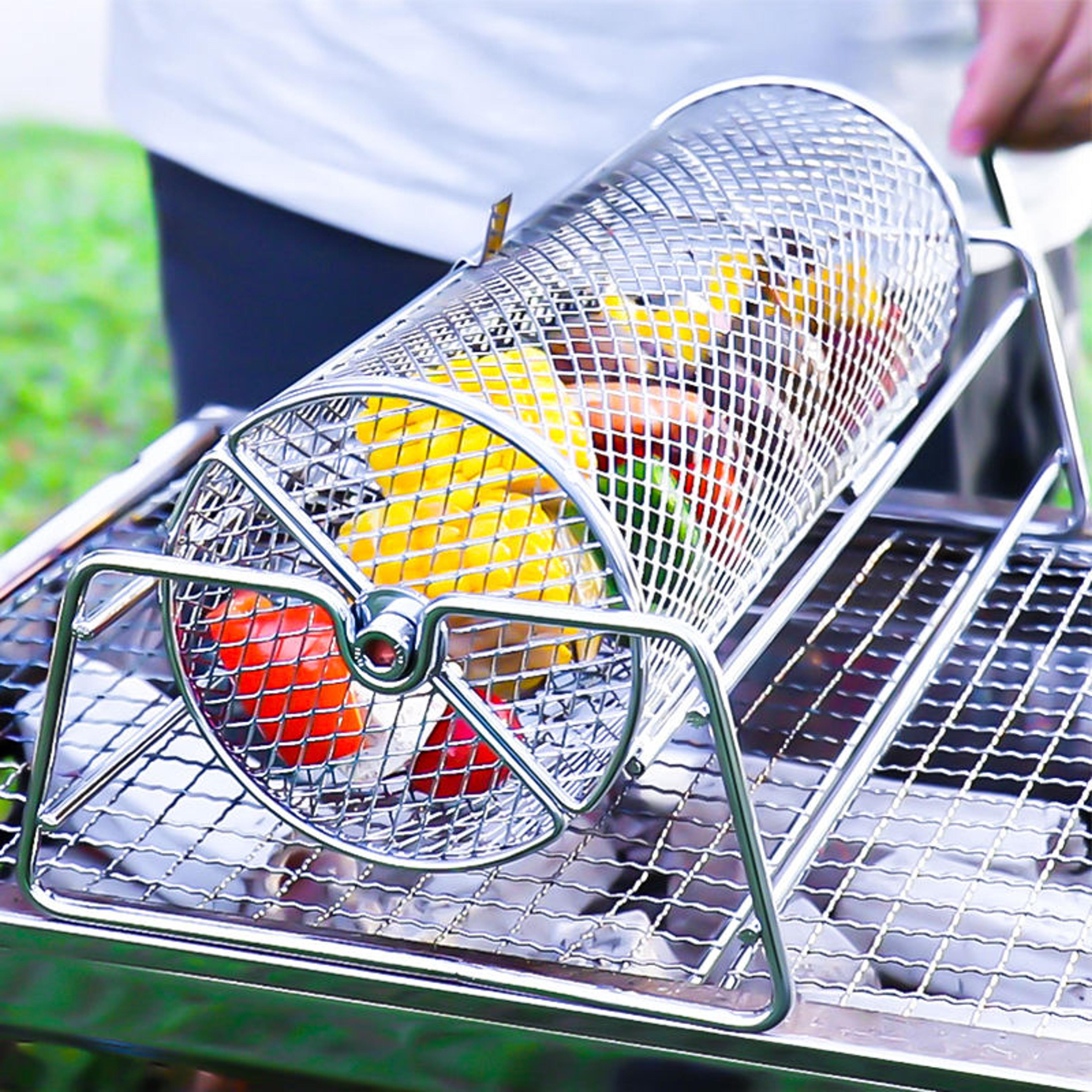 stainless steel bbq grill basket rotisserie and mesh roaster for perfect barbecue cooking