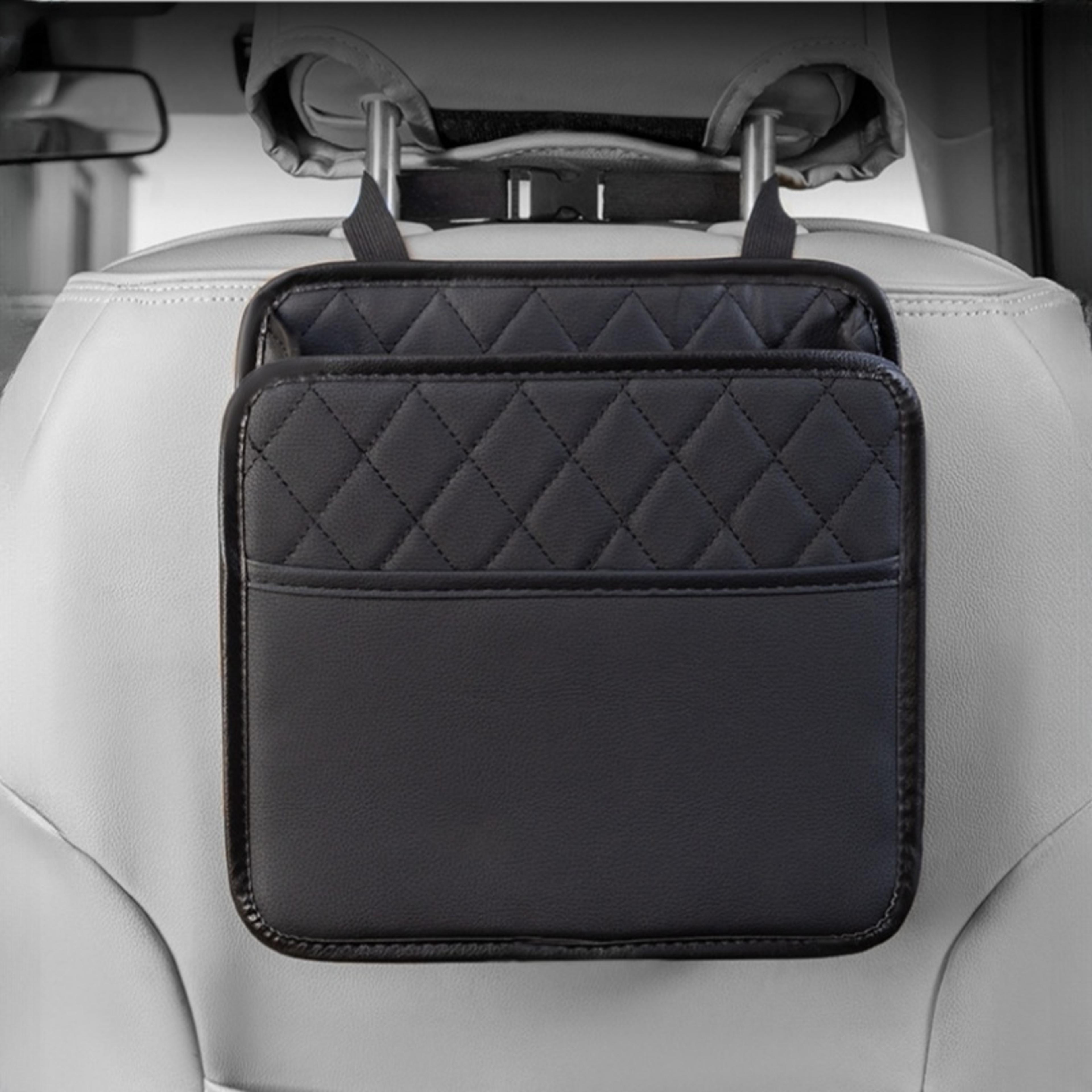 large capacity leather car seat organizer with trash bin waterproof car backseat storage pocket