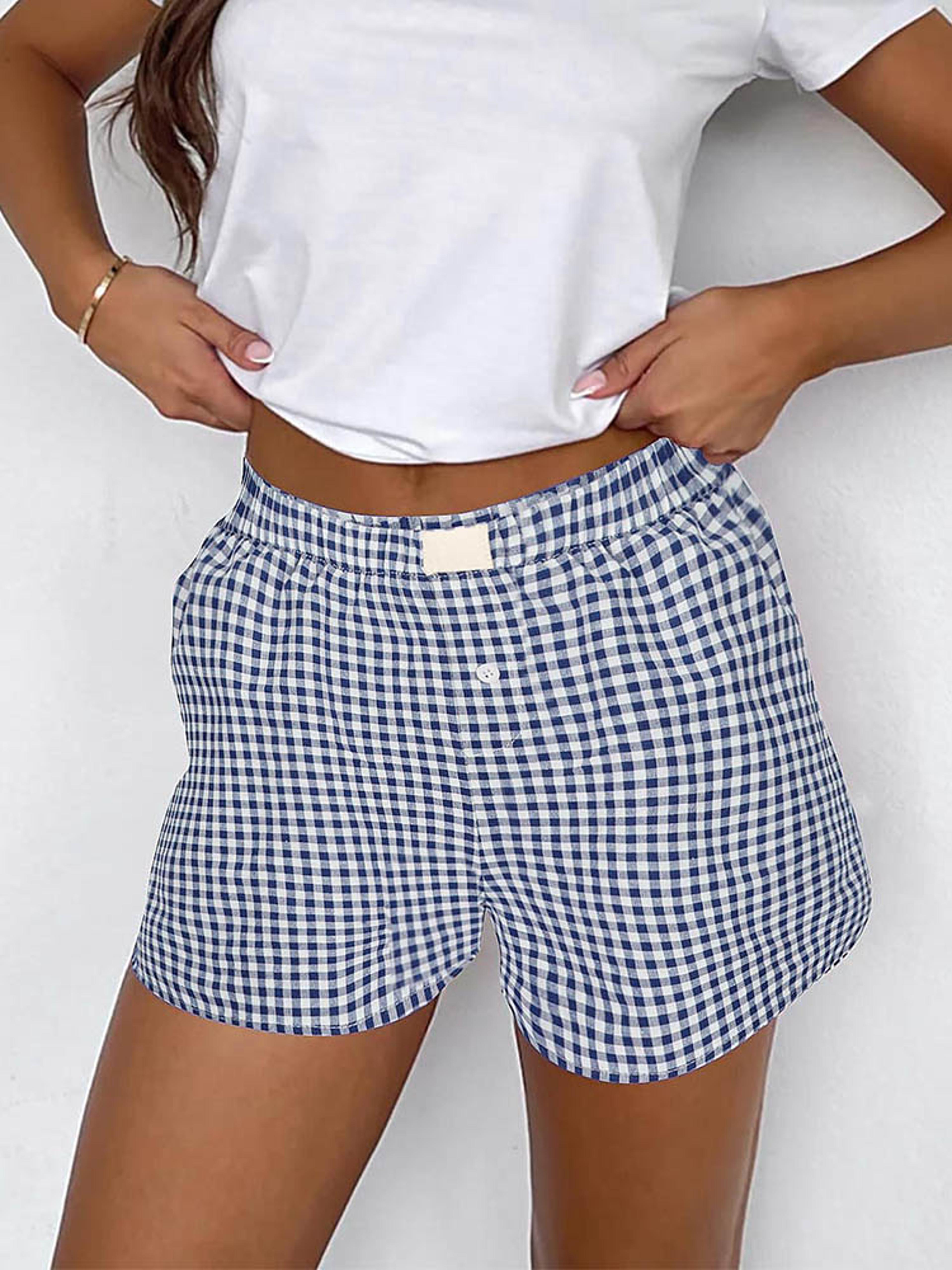 comfortfit plaid lounge shorts for women casual summer shorts with elastic waist