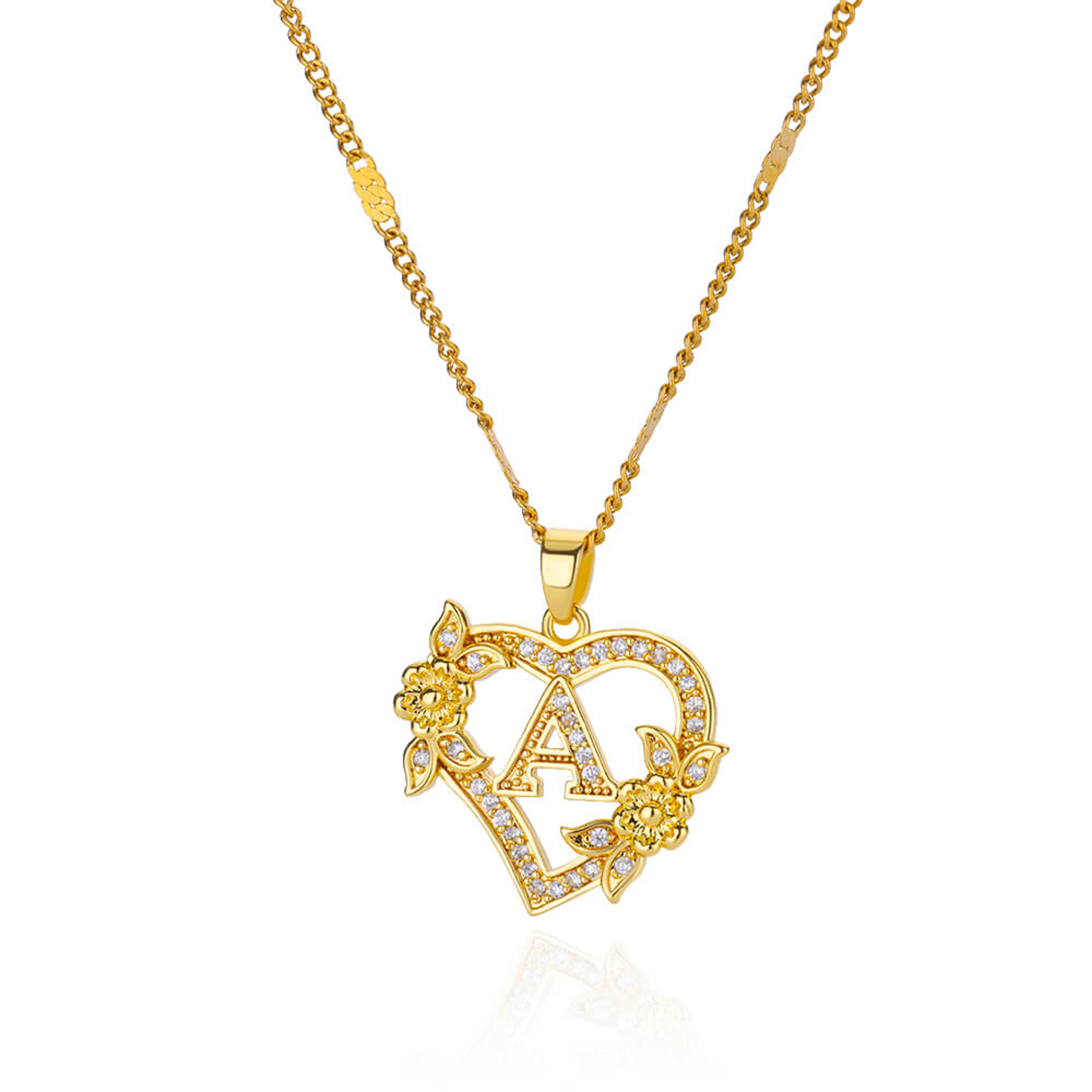 initial heart pendant with zircon flower stainless steel design for women