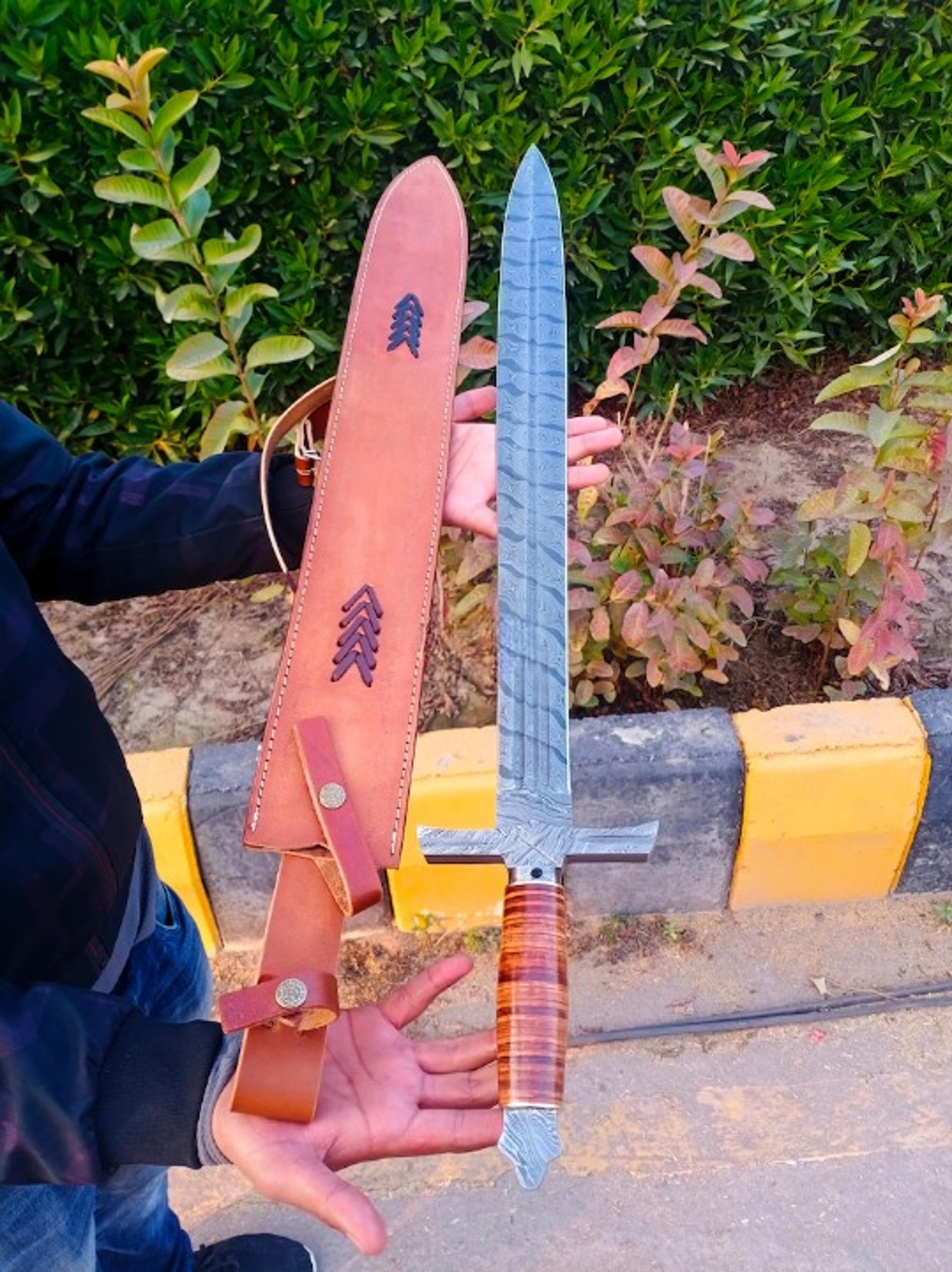 hand-forged viking sword - premium damascus steel | 33" overall | free sheath, personalization, shipping | ideal gift