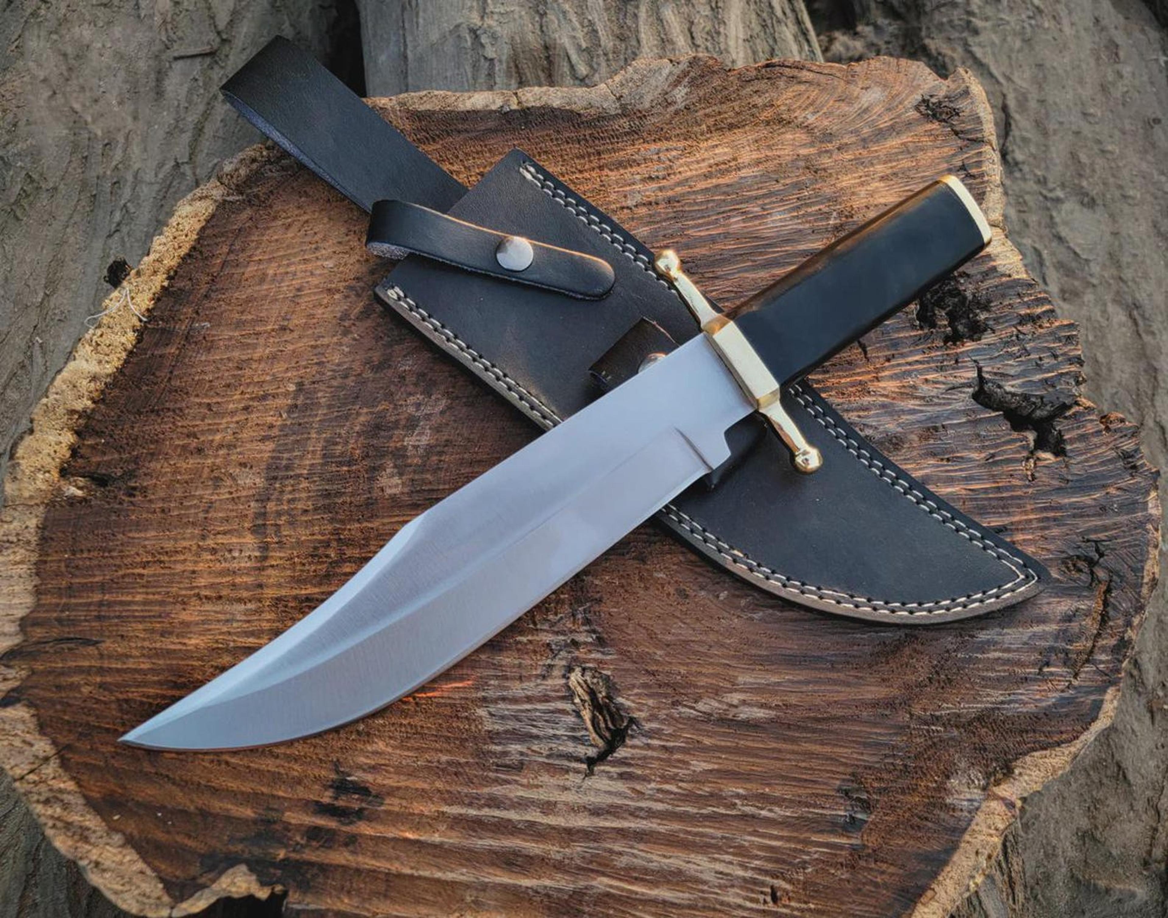 handmade d2 steel bowie knife buffalo horn handle leather sheath gift for men
