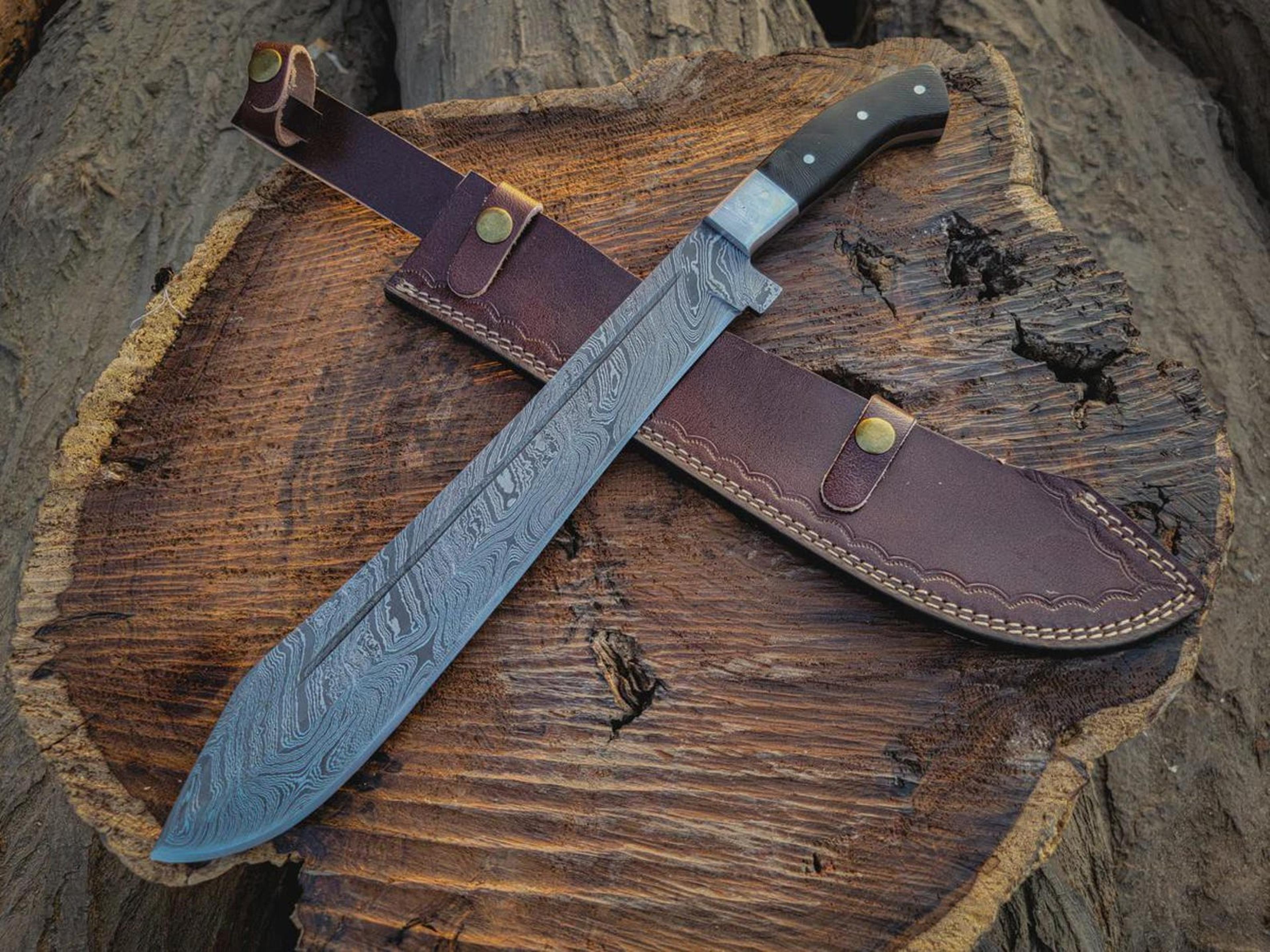 handmade damascus steel machete 18 inch blade wood handle leather sheath gift for men