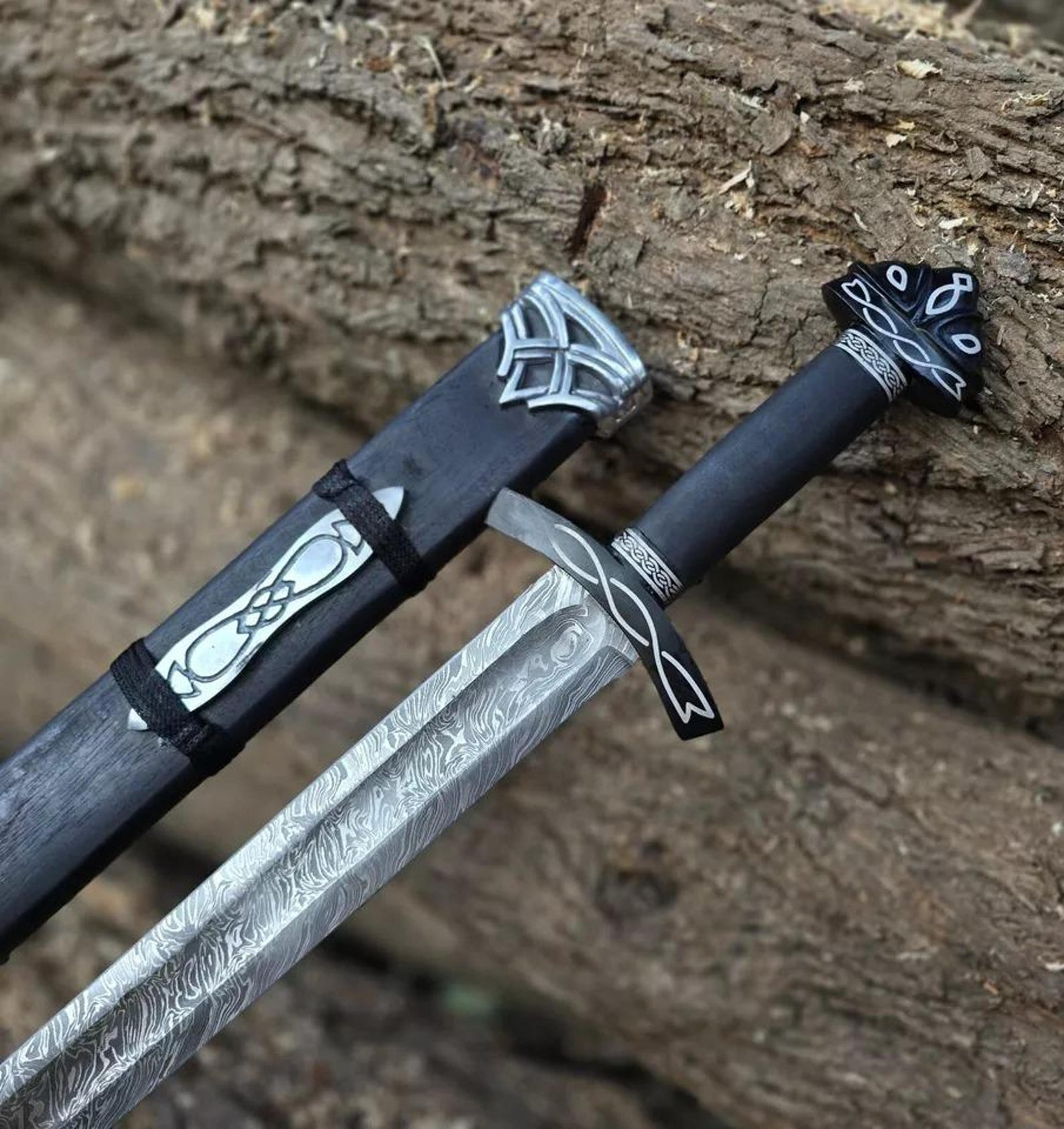 handmade damascus steel northman viking sword with leather sheath gift for men | historical norse sword