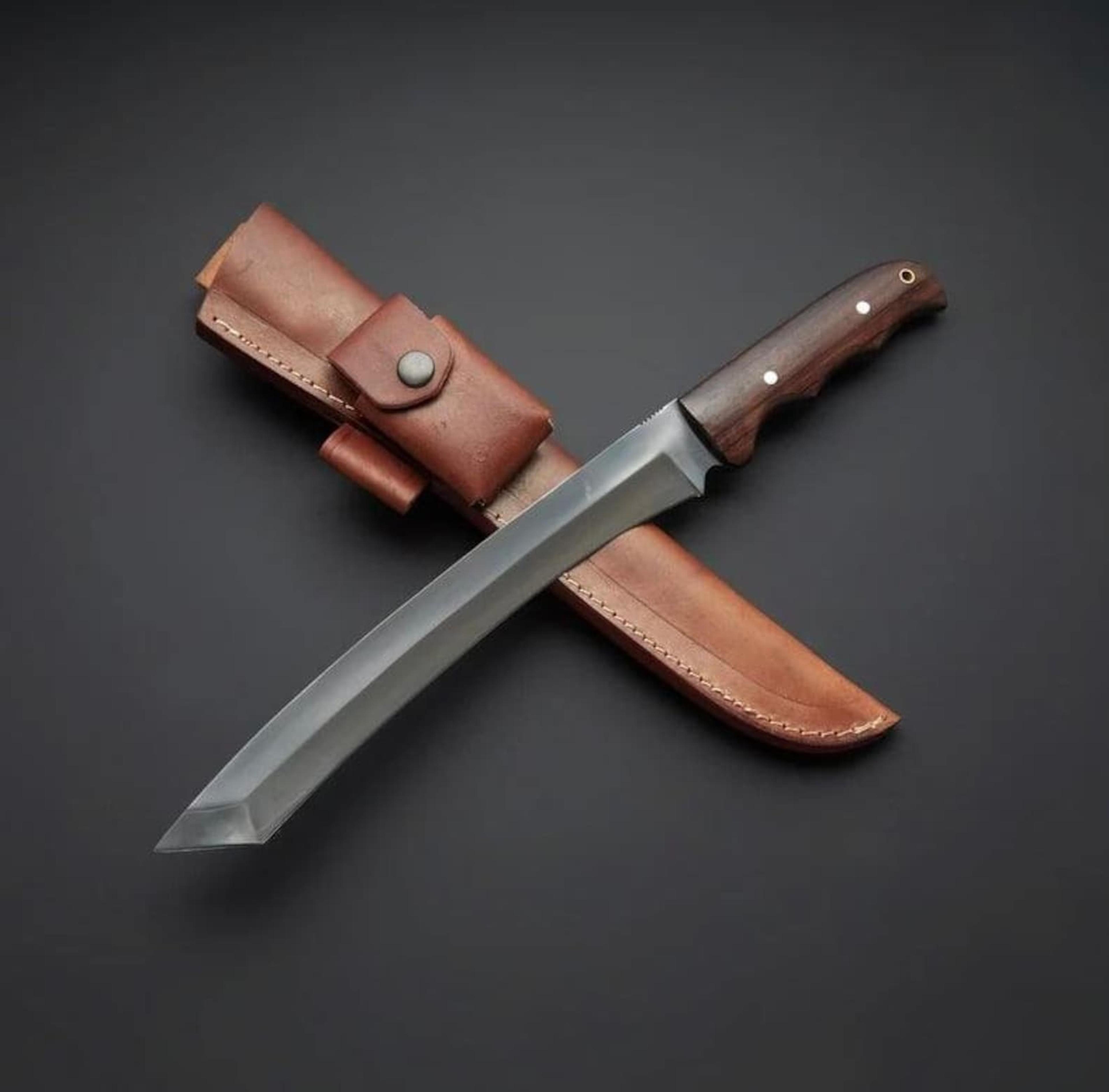 handmade tactical tanto machete knife with stainless steel fixed blade & leather sheath | husband gift