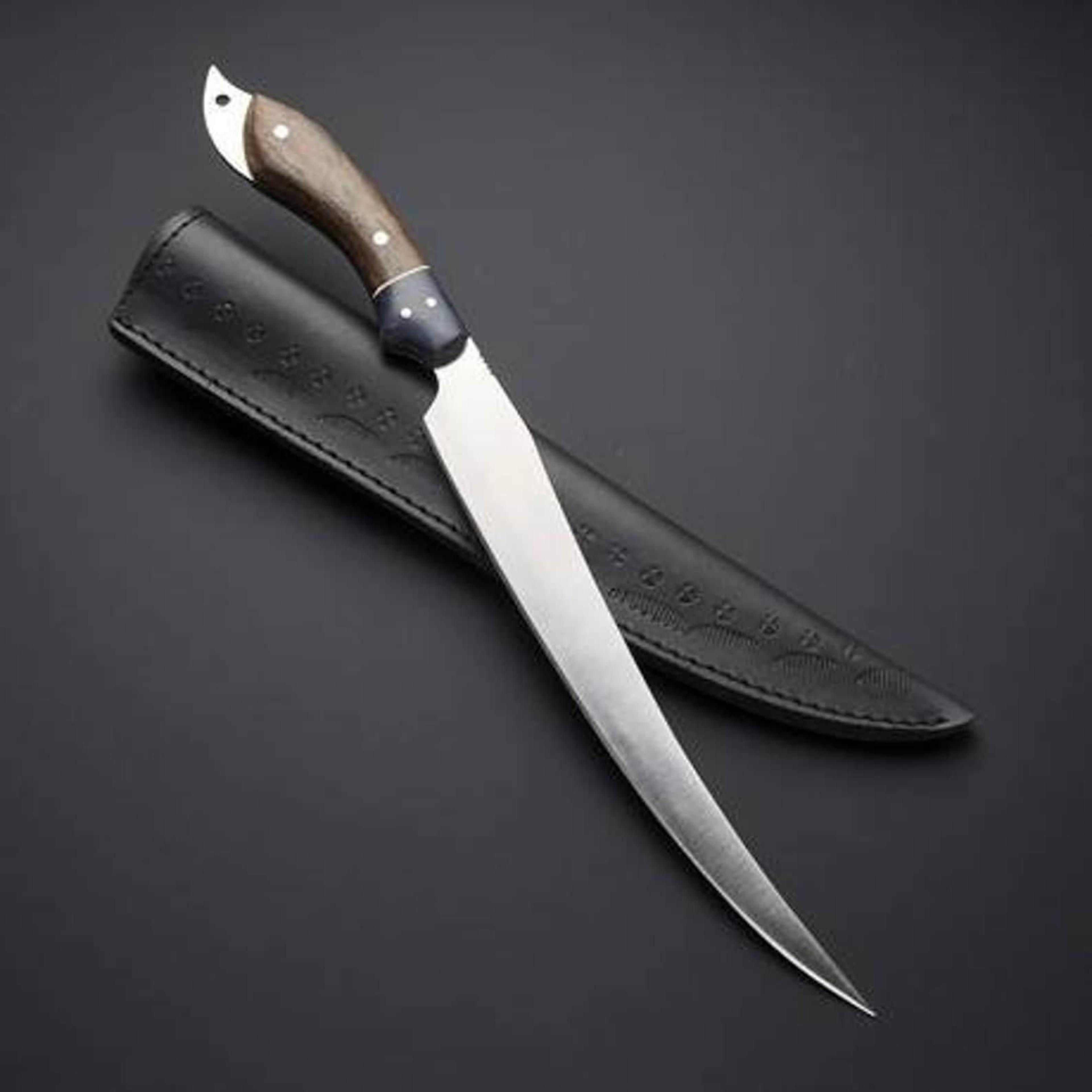 handmade fillet fishing knife with stainless steel flexible blade & walnut wood handle