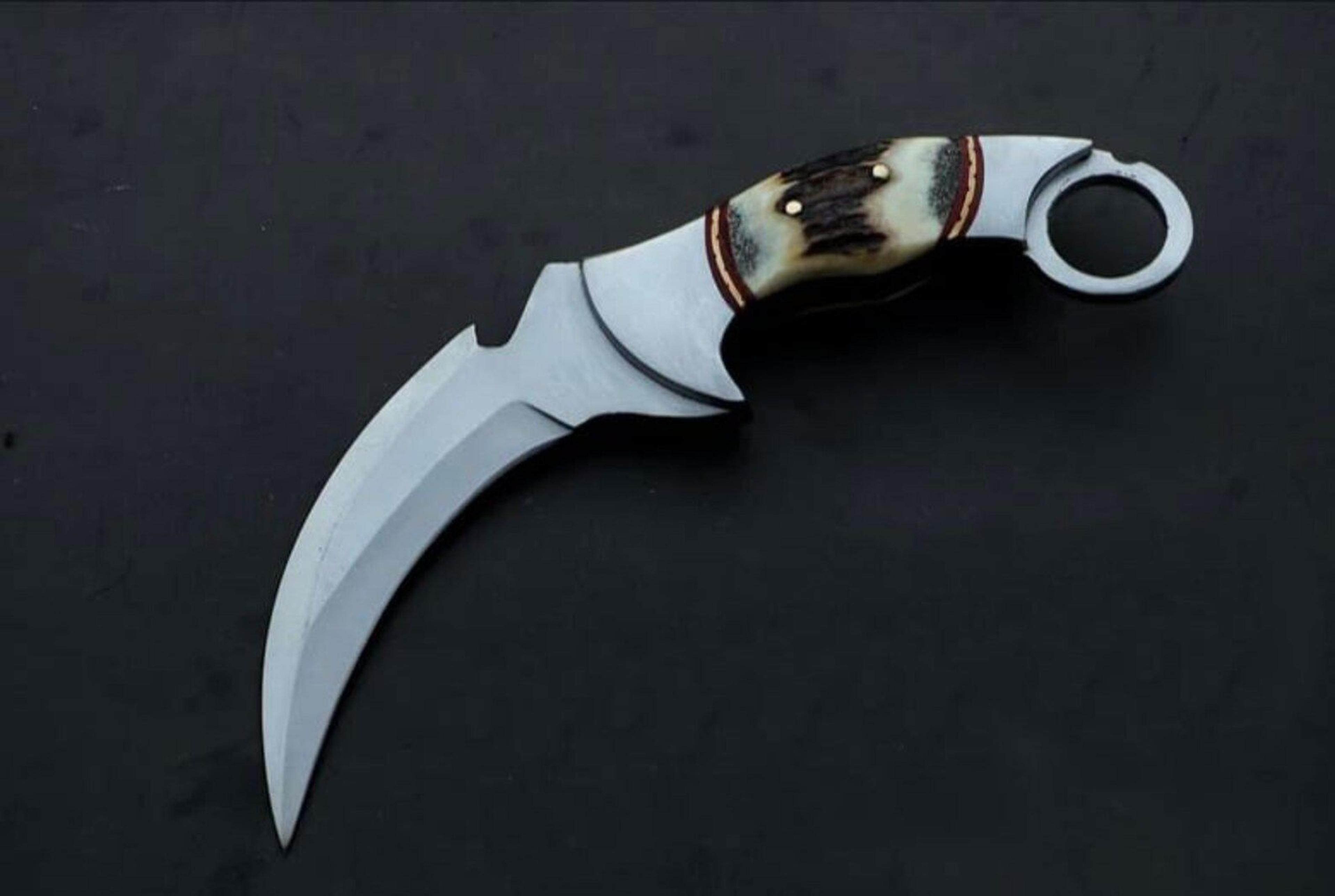 handmade karambit hunting knife with stainless steel curved blade & antler handle