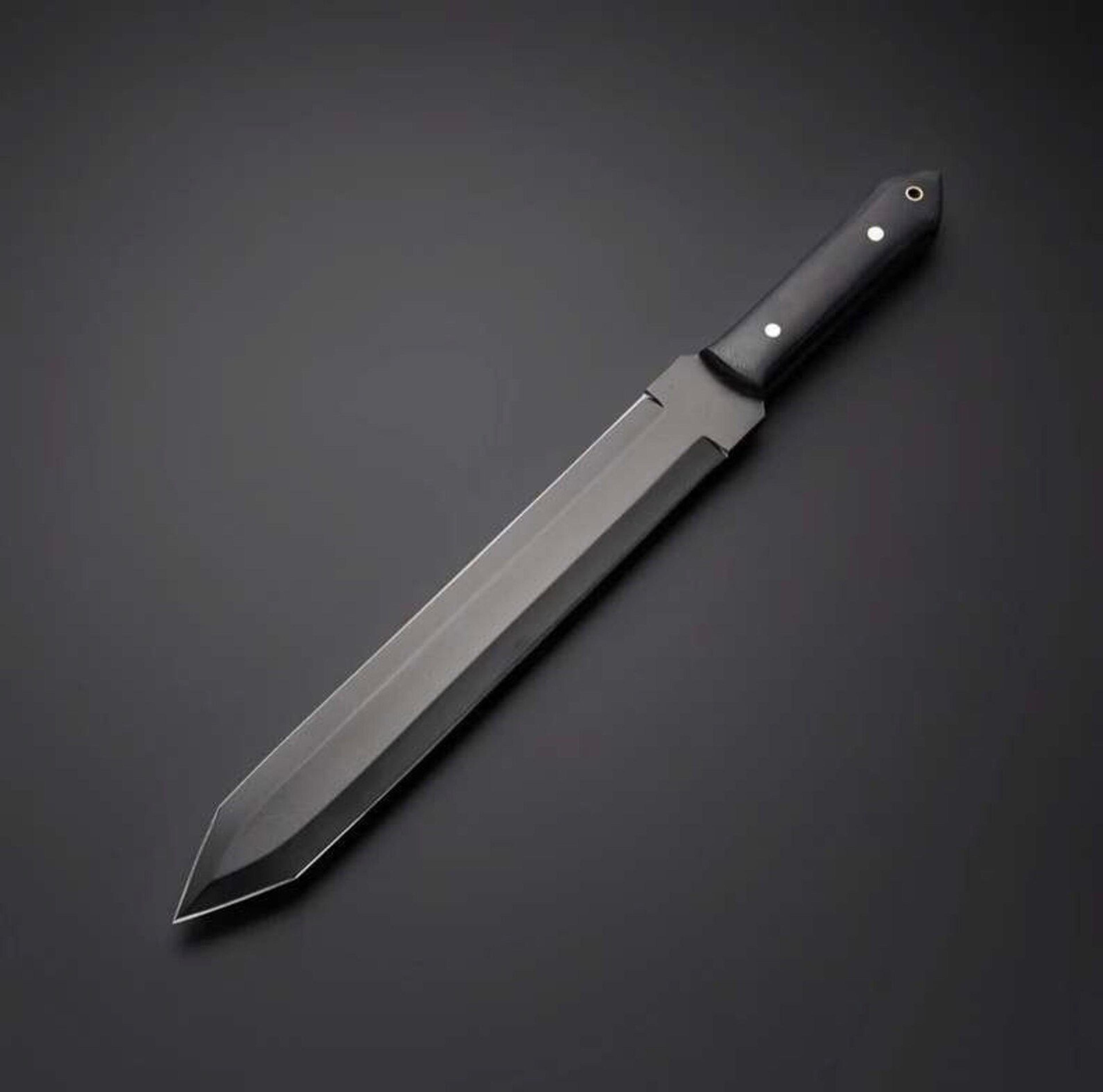 handmade tactical tanto hunting sword with full tang stainless steel blade & wood handle | leather sheath