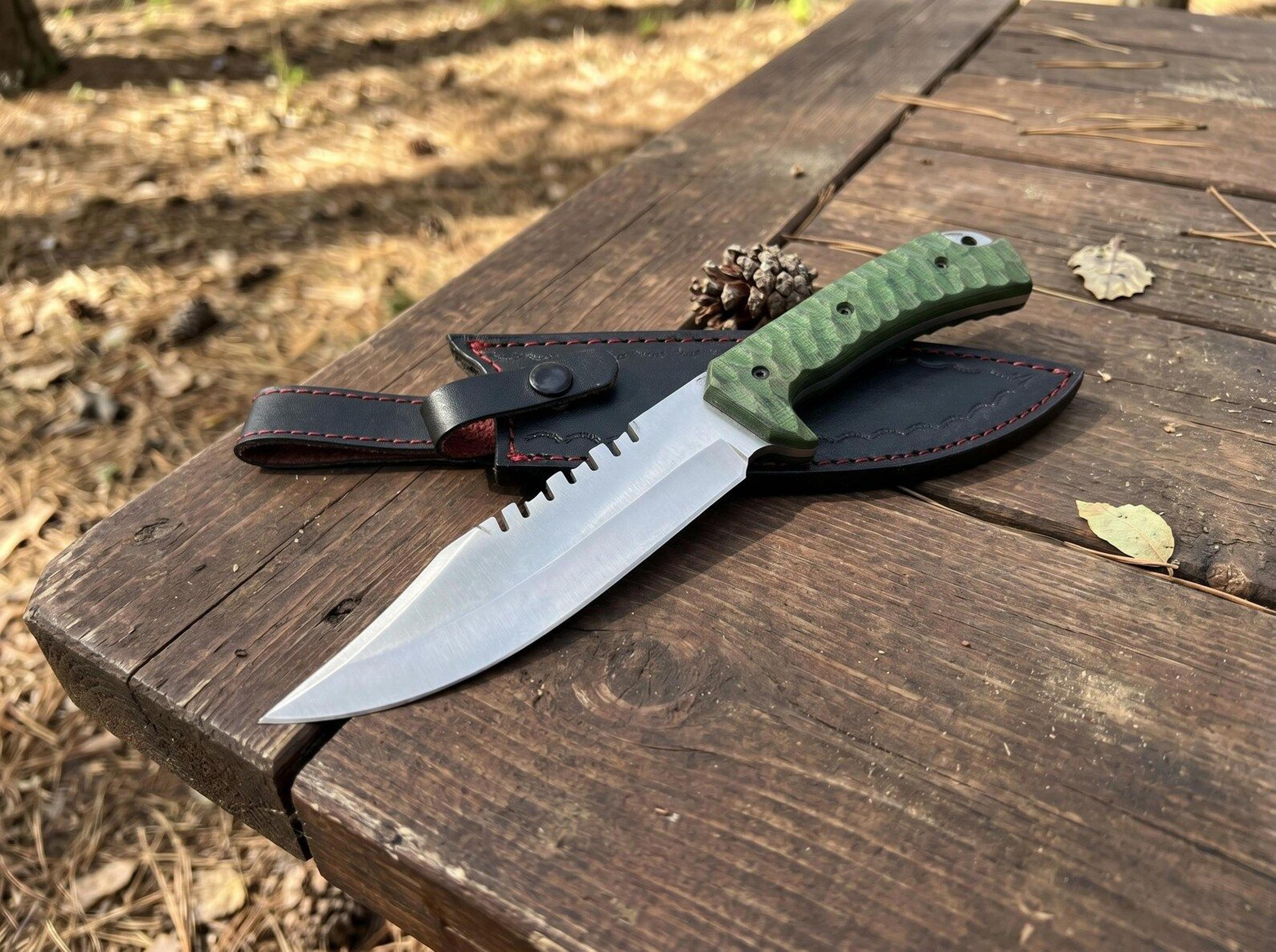 hand forged 12.5" survival bowie knife – stainless steel hunting knife with green g10 handle
